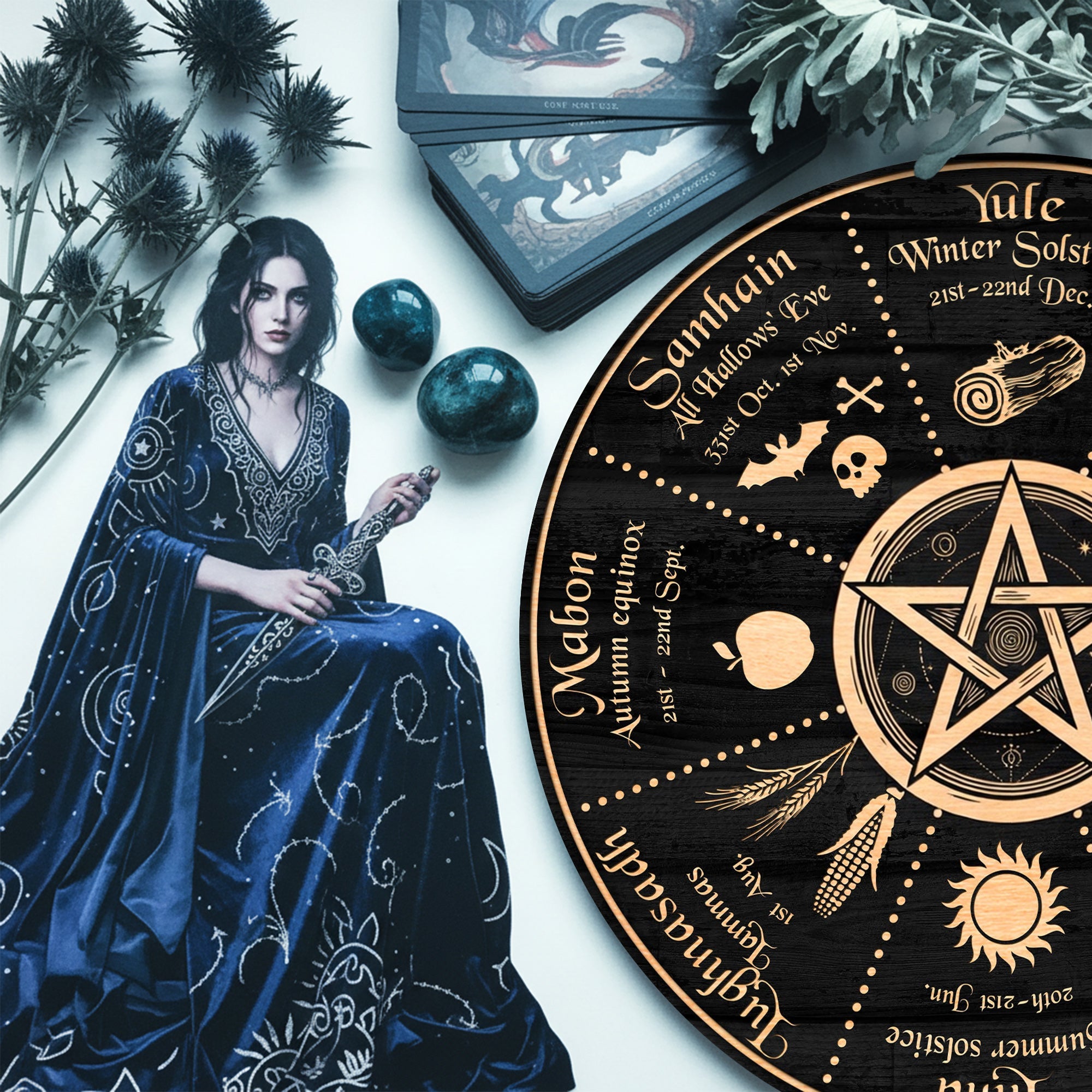 Pentagram Symbol Wheel of the Year Wooden Wiccan Decor