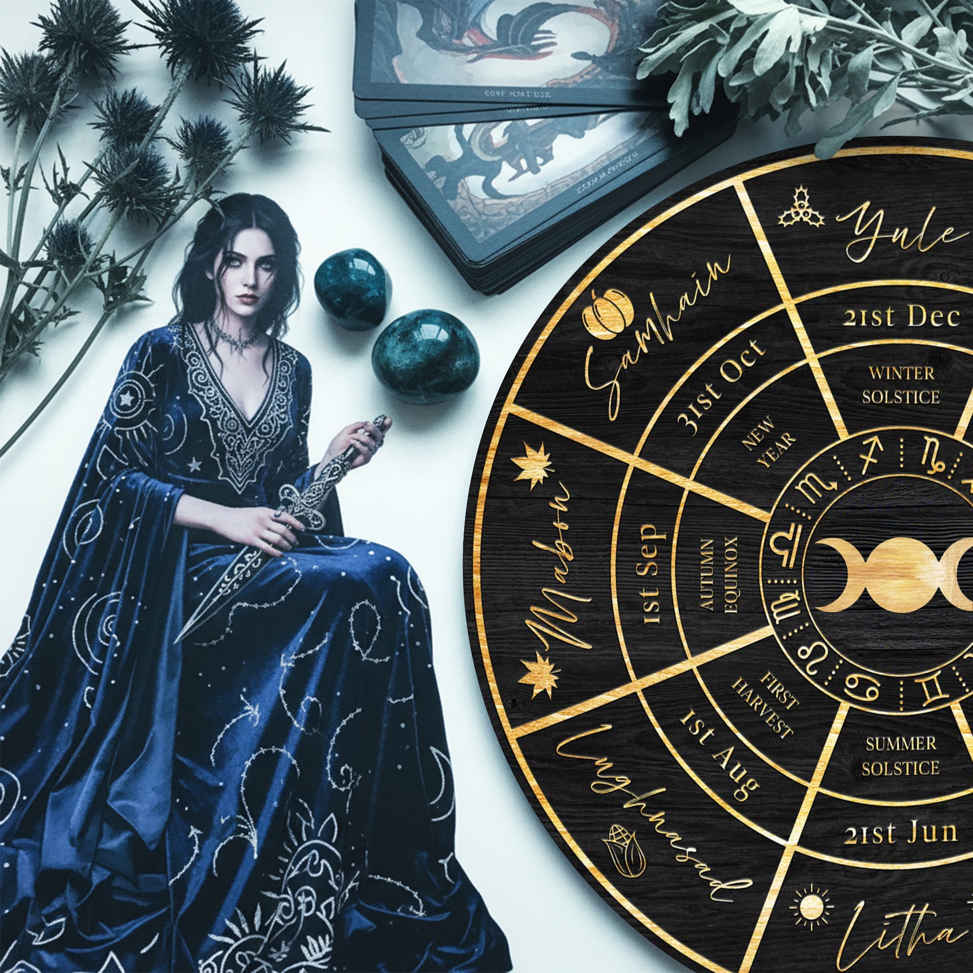 Black Gold Wheel of the Year Wooden Sabbat Wall Art