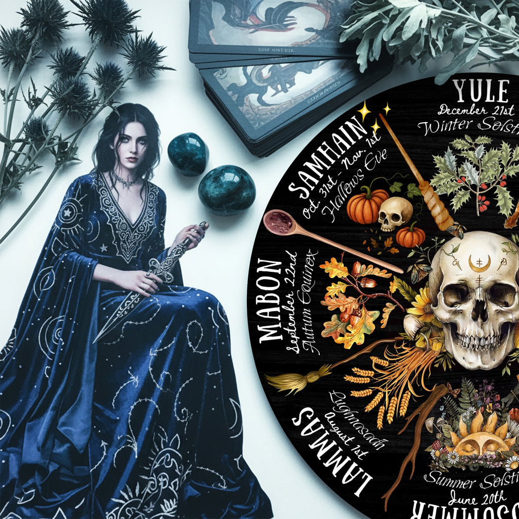 Skull Dark Seasonal Wheel of the Year Wooden Gothic Decor
