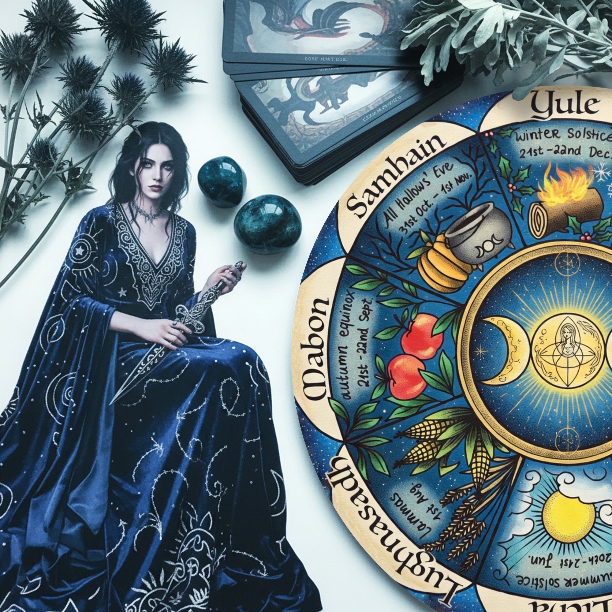 Blue Moon Wheel of the Year Wooden Pagan Wall Art