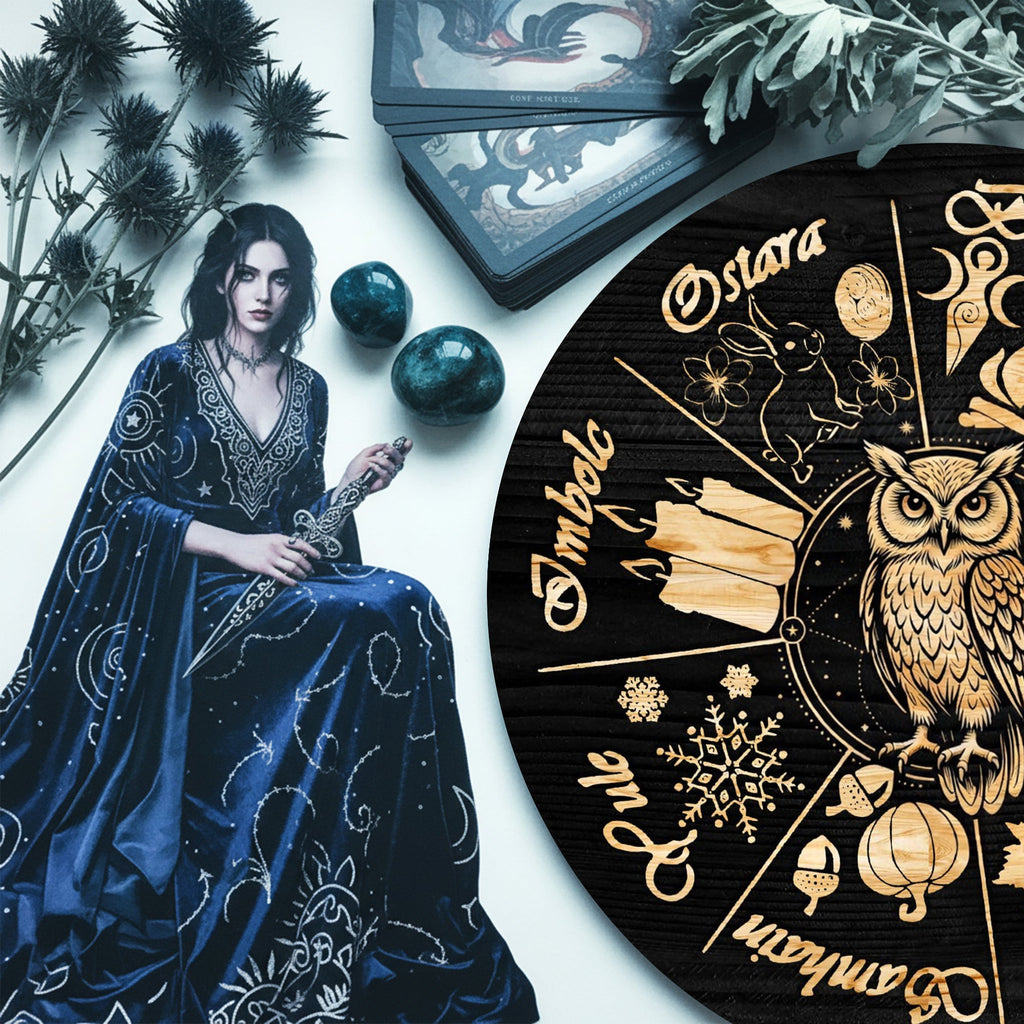 Owl Seasonal Wheel of the Year Wooden Pagan Wall Decor