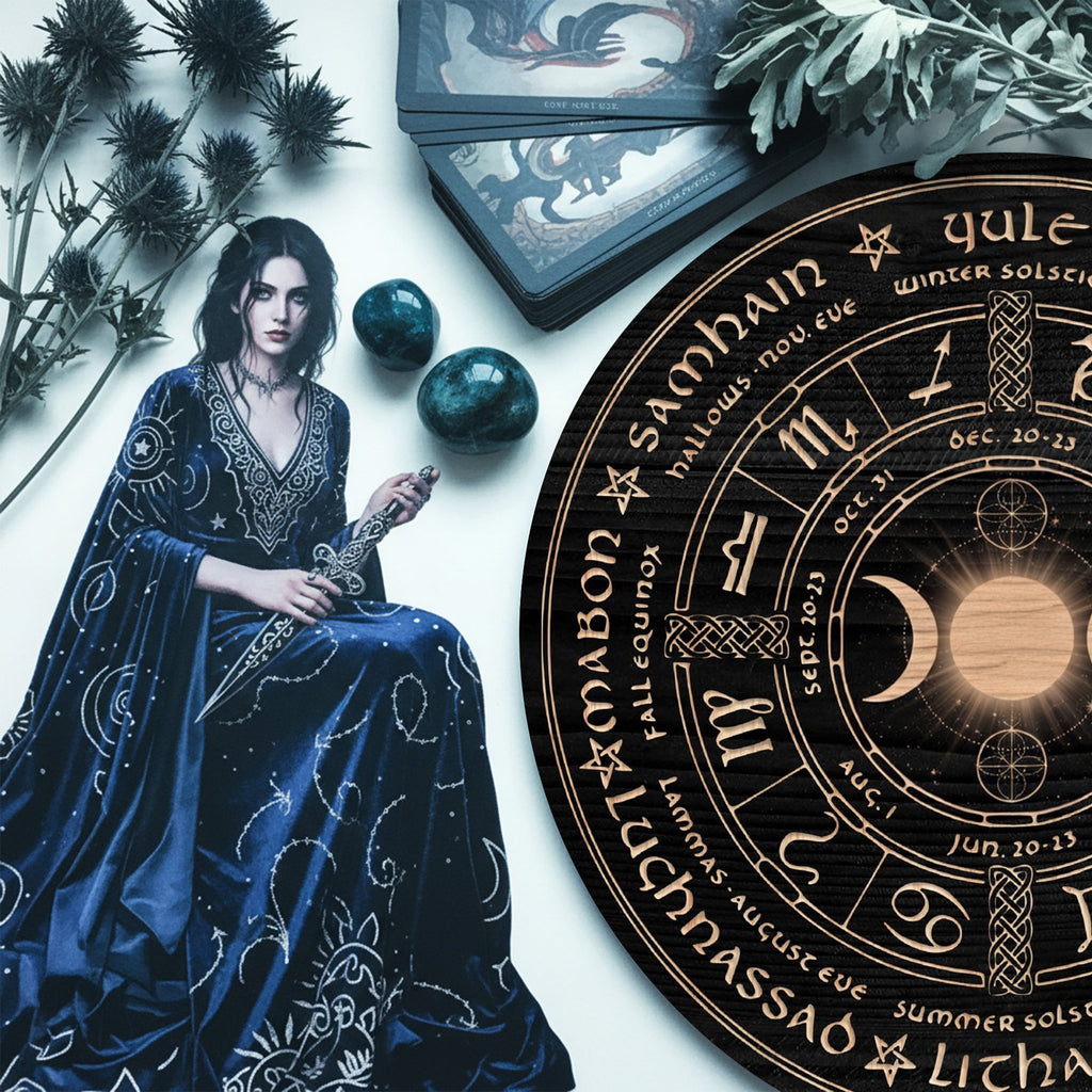 Moon Phase Zodiac Wheel of the Year Wooden Wall Art