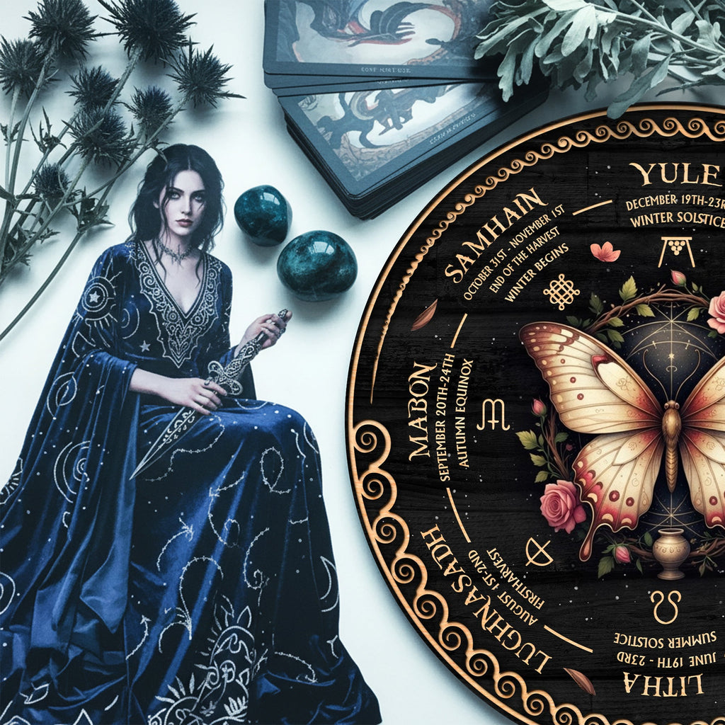 Butterfly Floral Wheel of the Year Wooden Pagan Decor