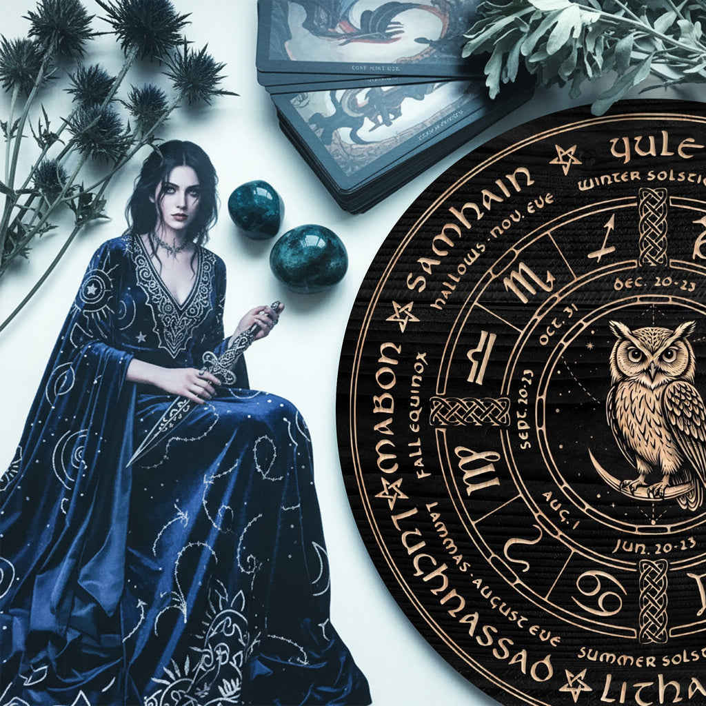 Owl Zodiac Wheel of the Year Wooden Pagan Wall Decor