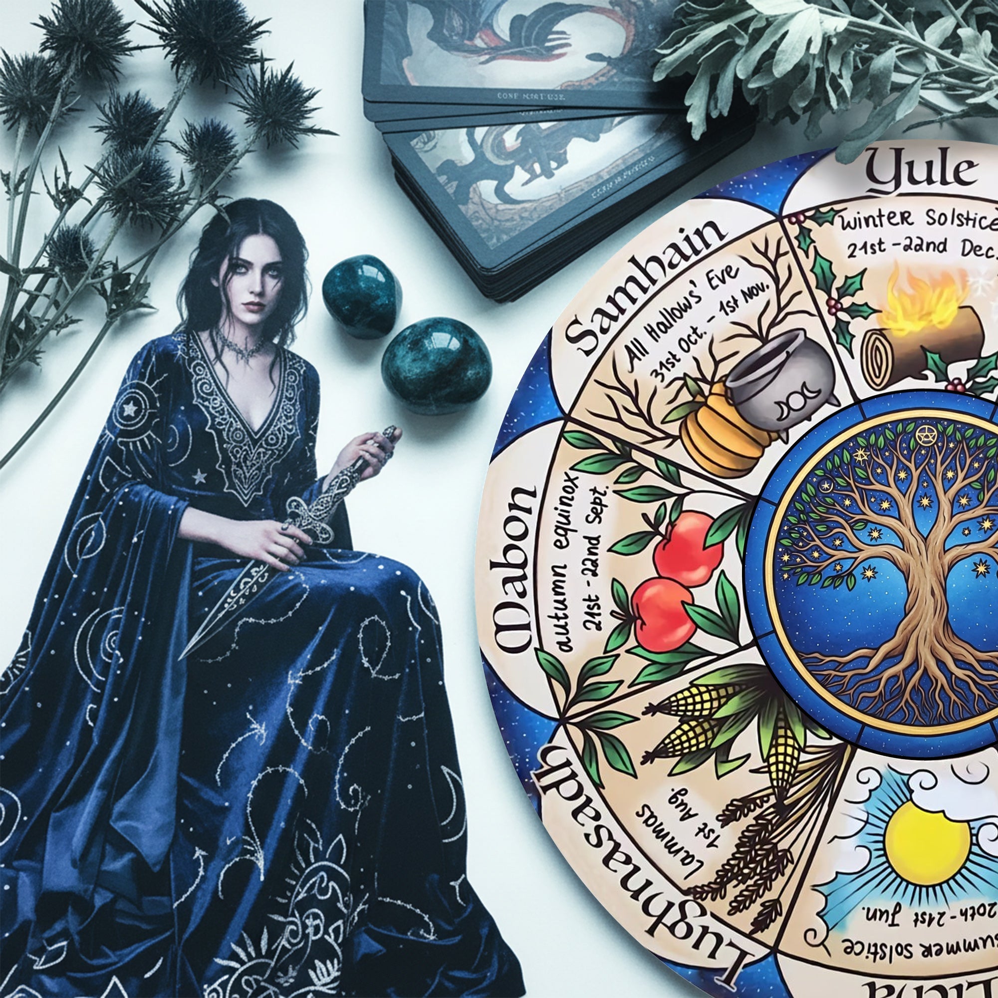 Seasonal Herbal Wheel of the Year Wooden Pagan Wall Decor