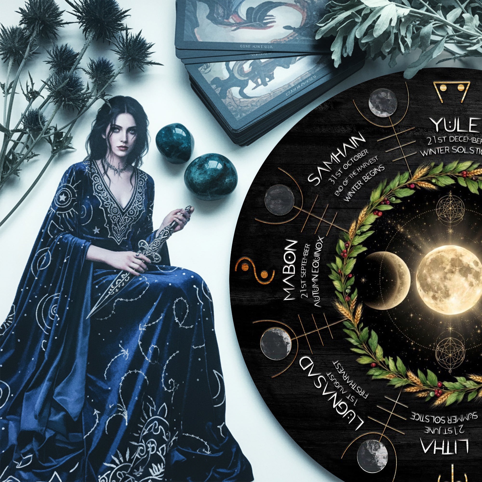 Moon Wreath Wheel of the Year Wooden Pagan Wall Decor