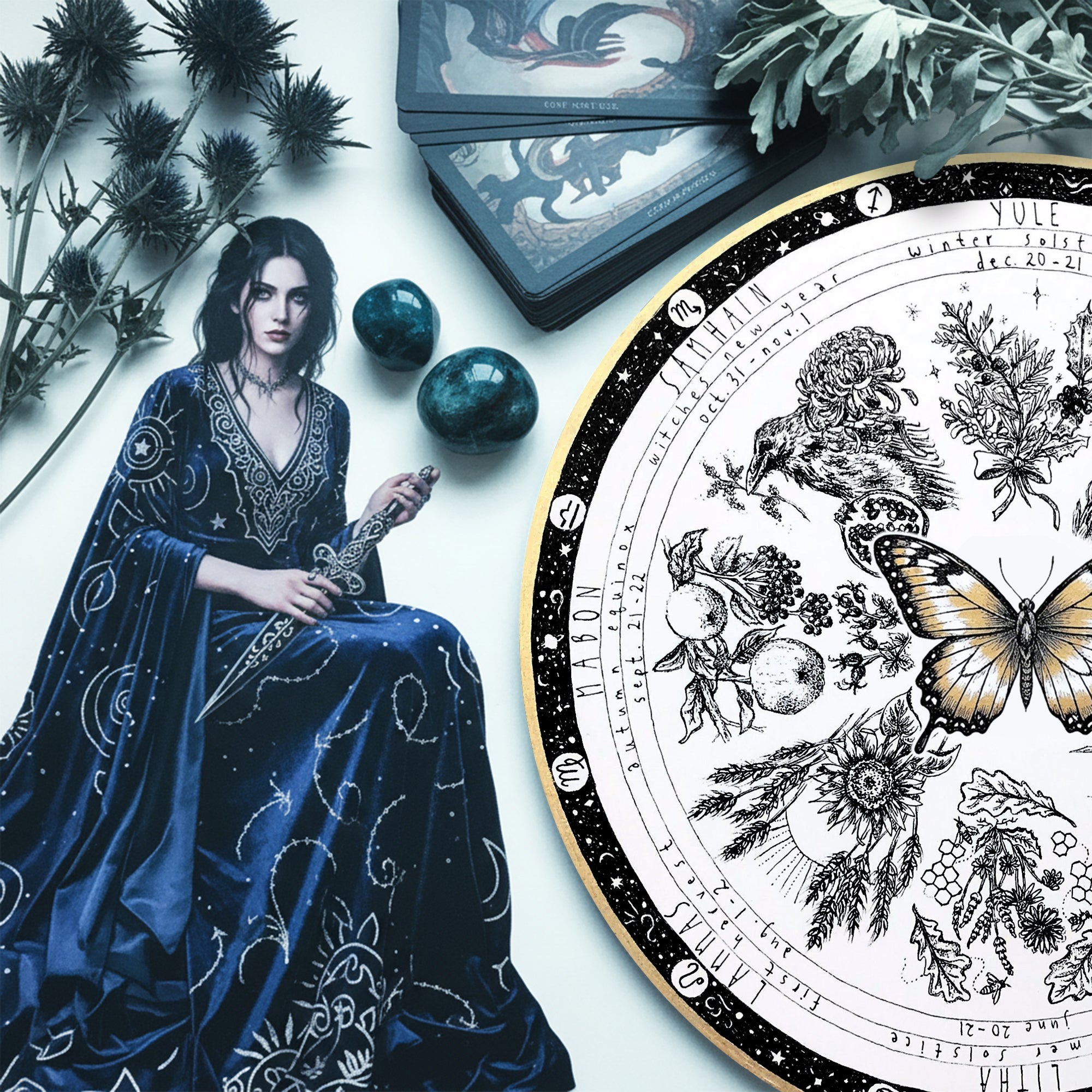 Butterfly Vintage Wheel of the Year Wooden Wall Decor