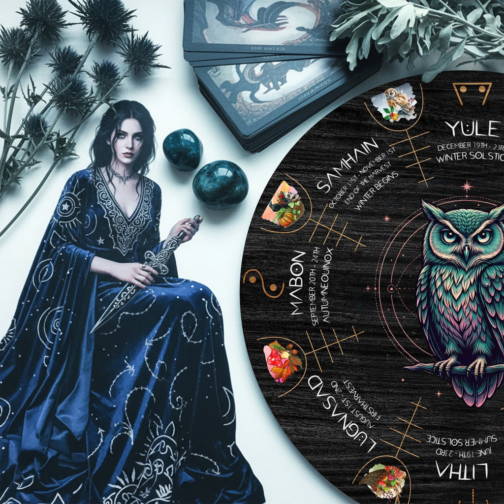 Mystic Owl Wheel of the Year Wooden Pagan Wall Art