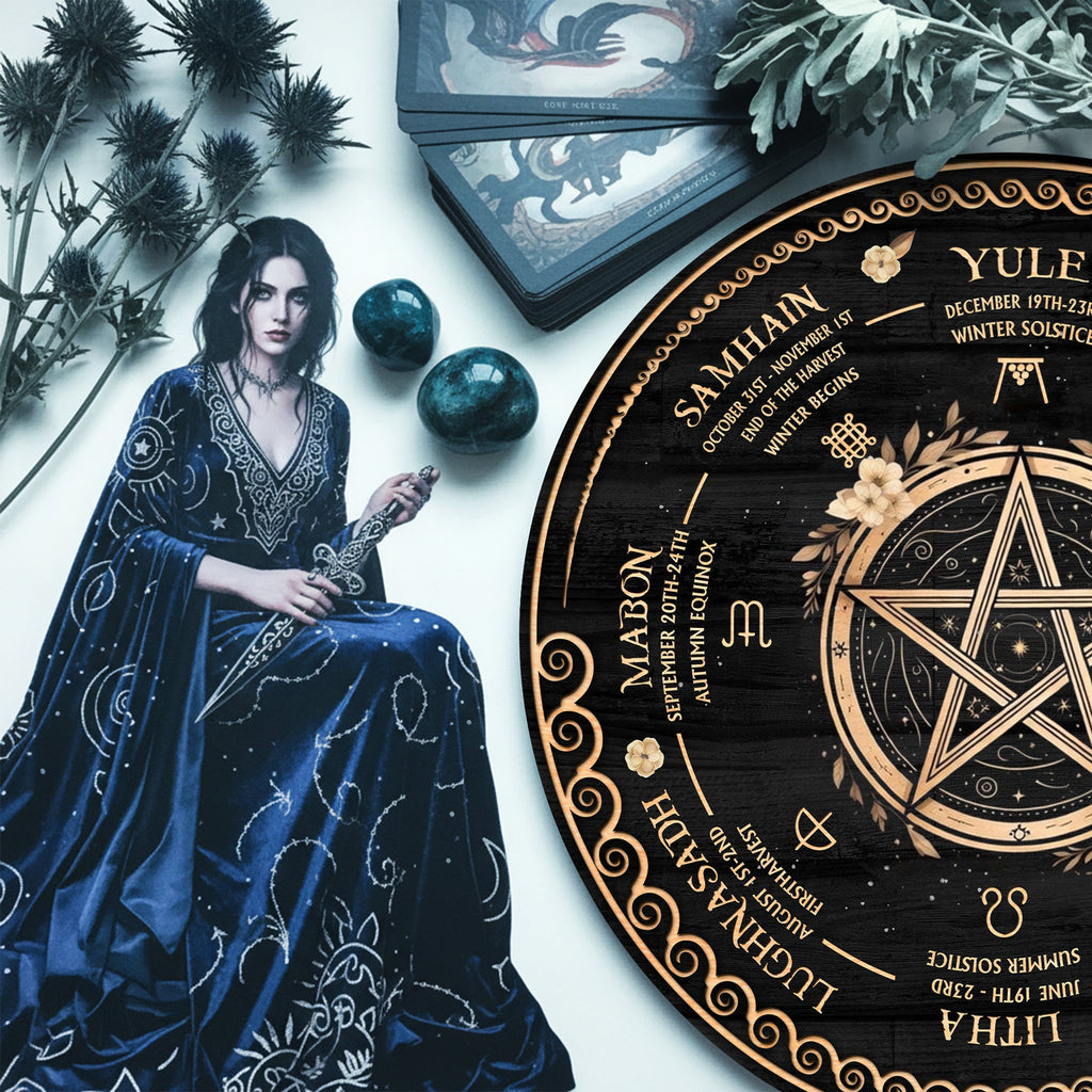 Pentagram Wheel of the Year Wooden Wiccan Wall Art
