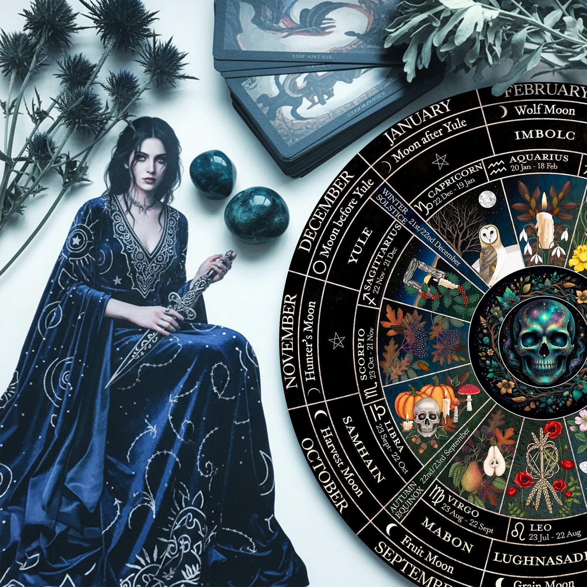 Skull Seasonal Wheel of the Year Wooden Gothic Decor