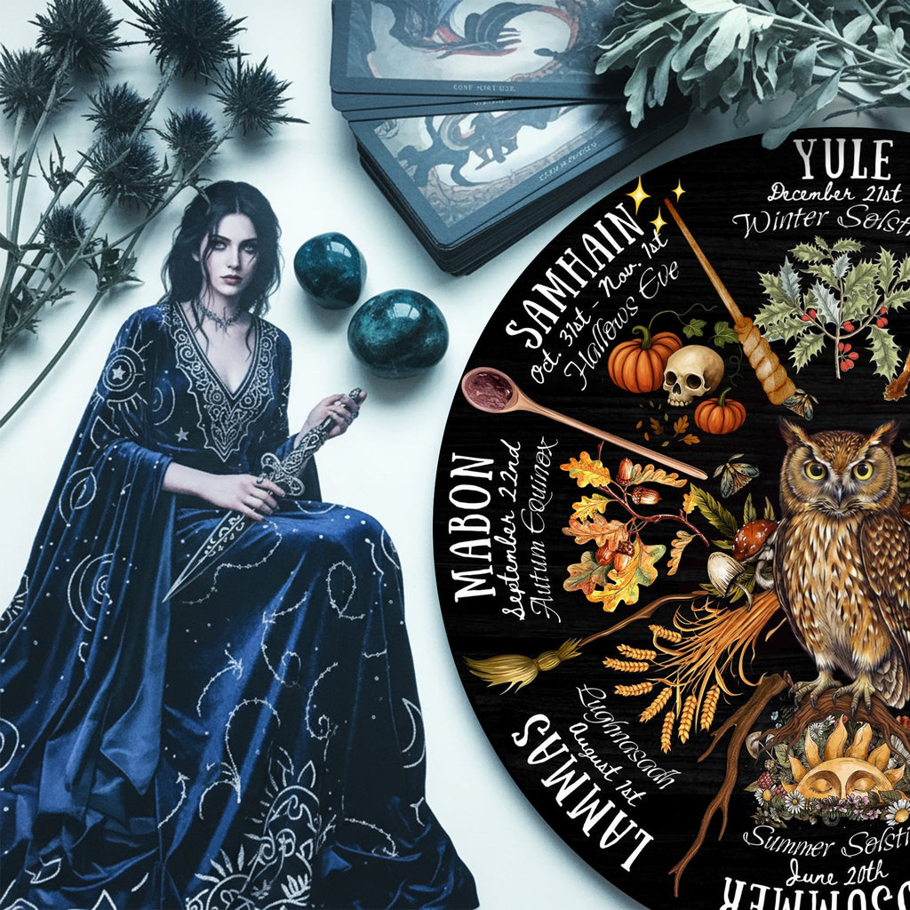 Owl Dark Seasonal Wheel of the Year Wooden Wall Decor