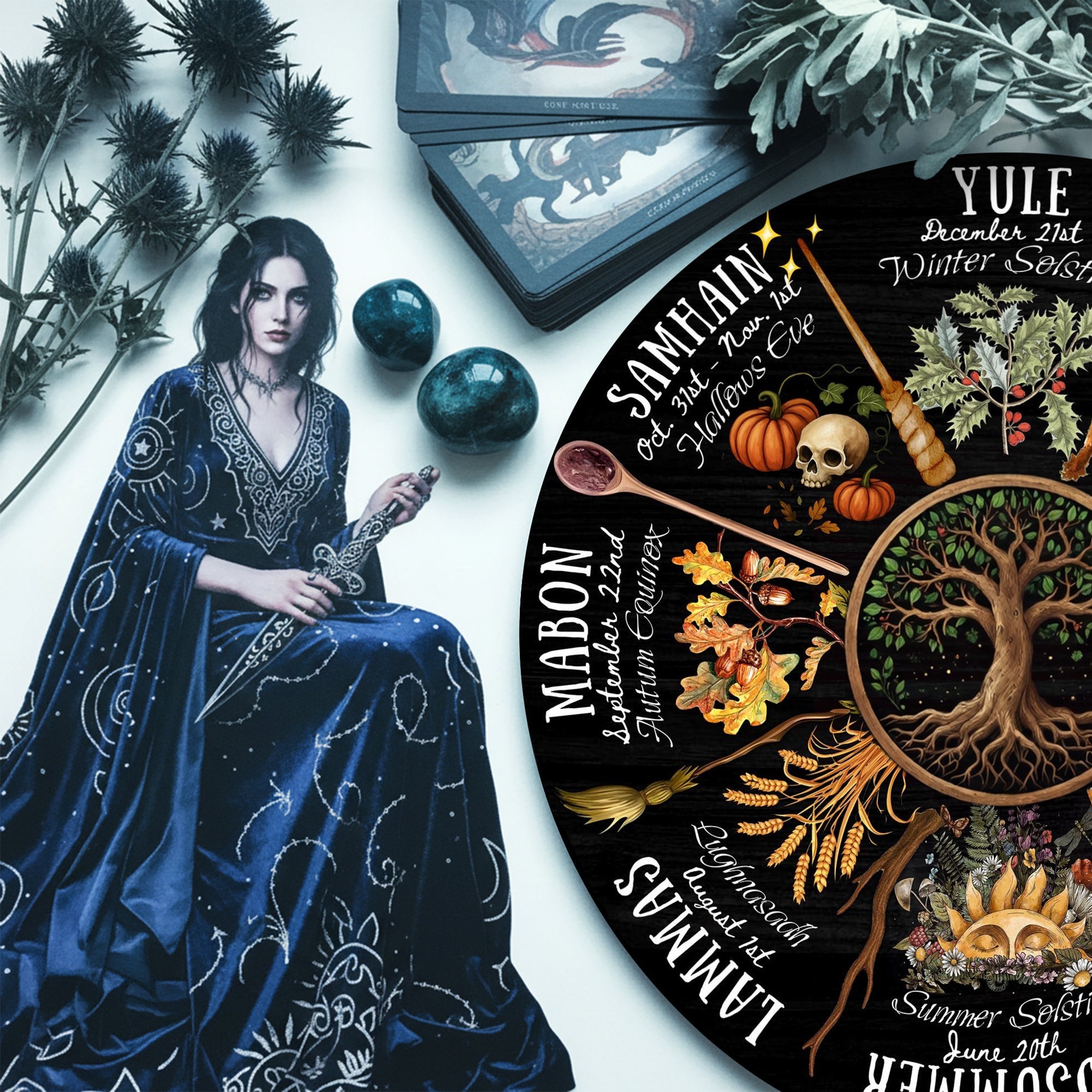 Tree Dark Seasonal Wheel of the Year Wooden Wall Decor