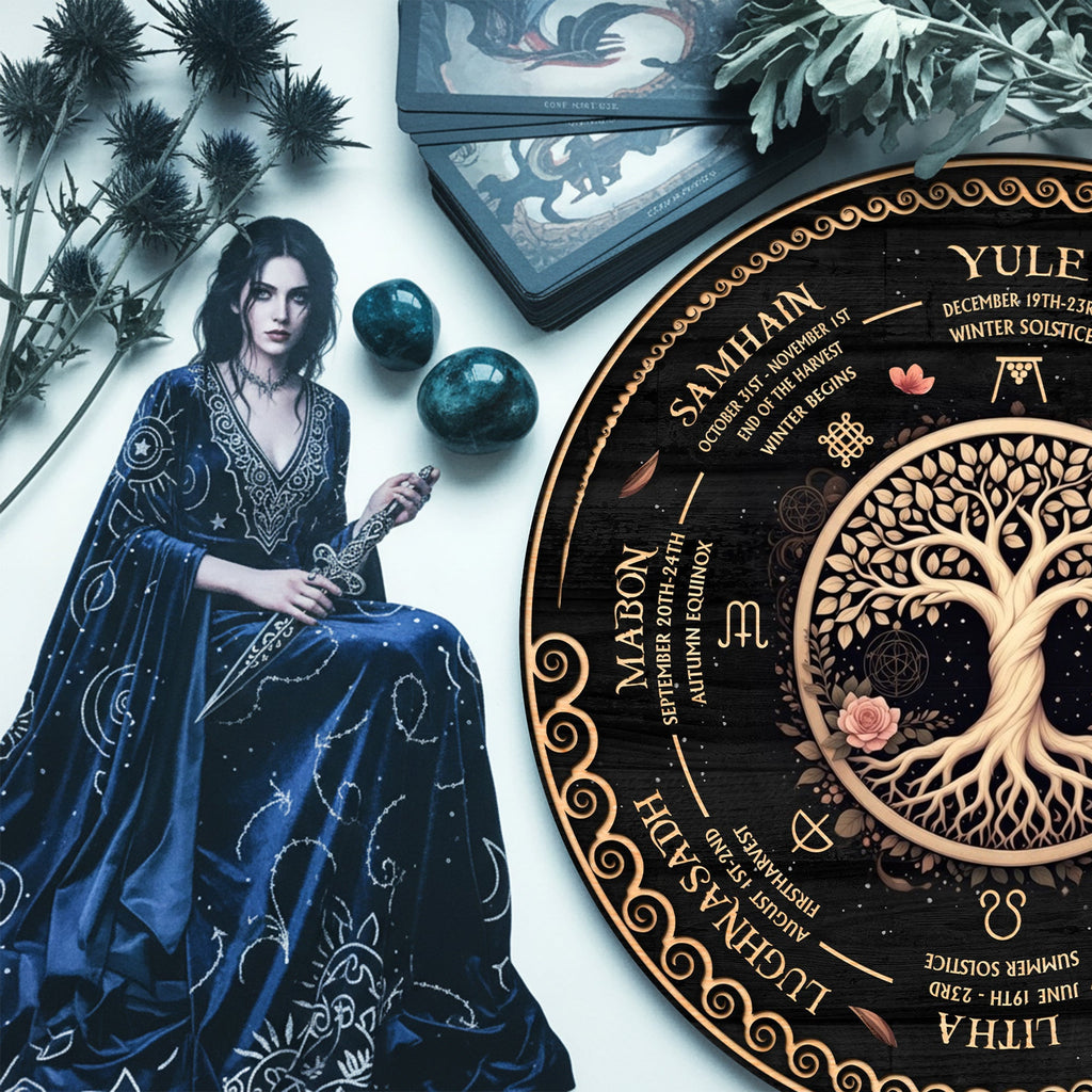 Tree Floral Wheel of the Year Wooden Pagan Wall Art