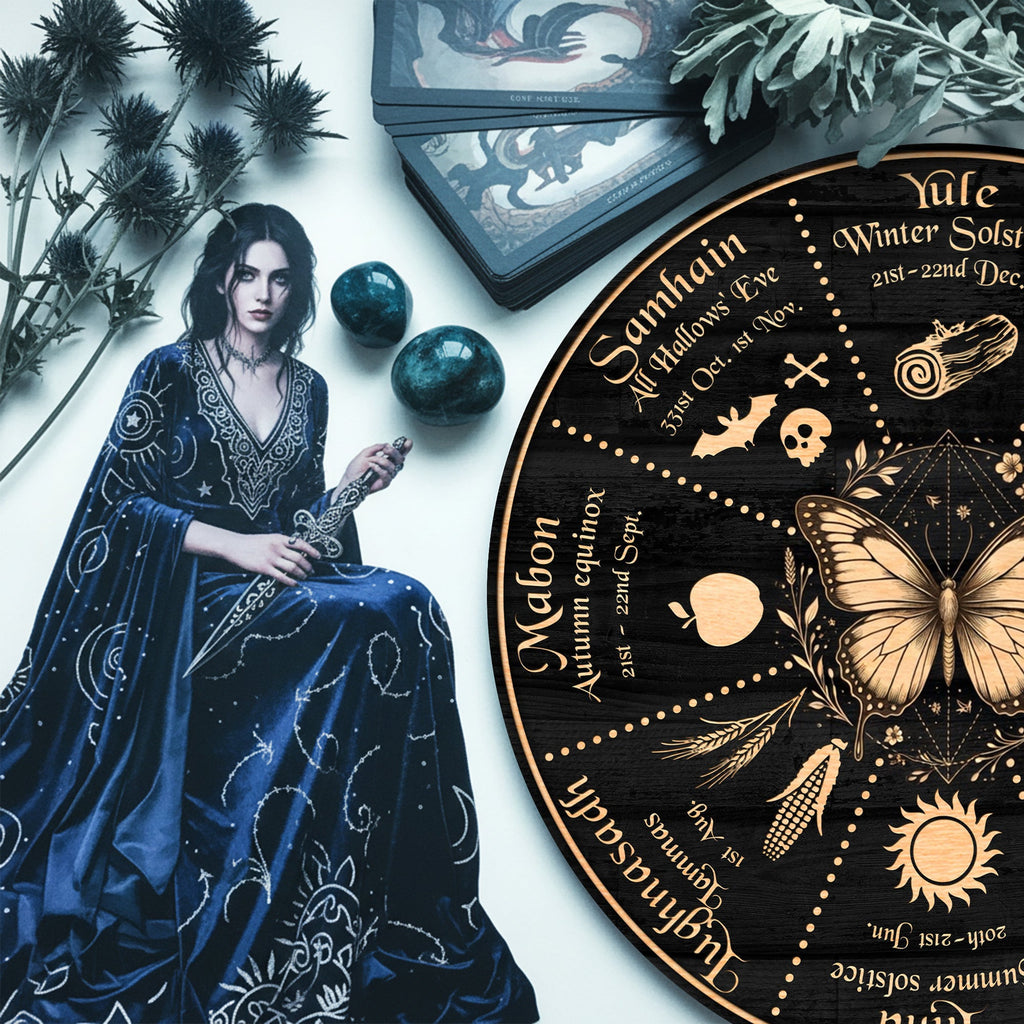 Butterfly Symbol Wheel of the Year Wooden Pagan Wall Art