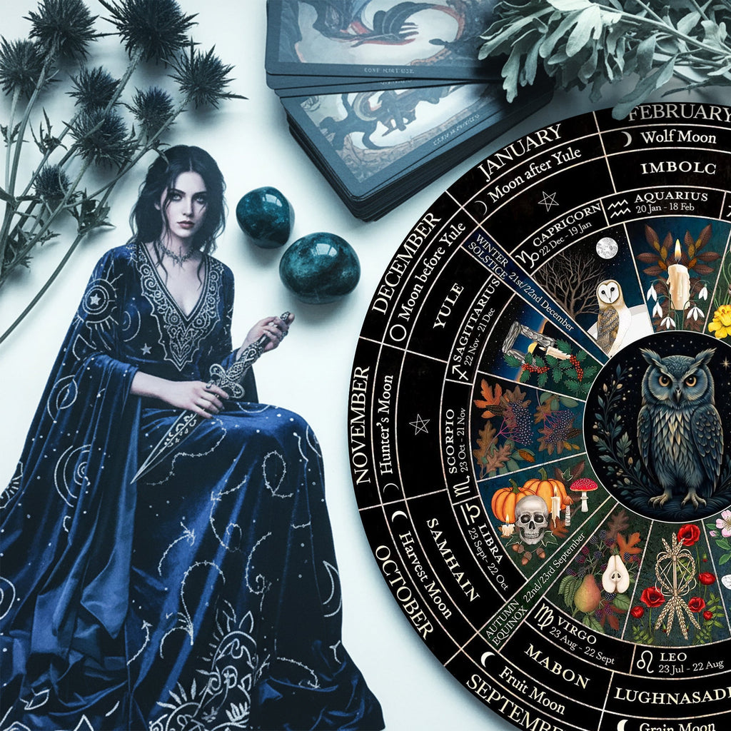 Owl Seasonal Wheel of the Year Wooden Pagan Wall Art