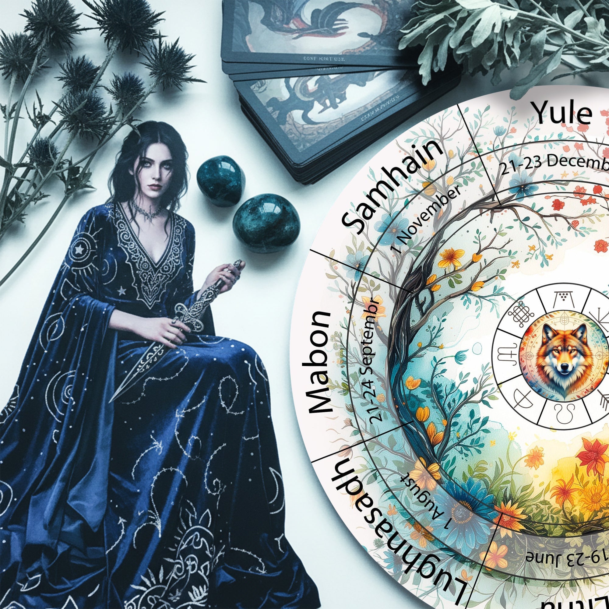 Colorful Owl Wheel of the Year Wooden Pagan Wall Art