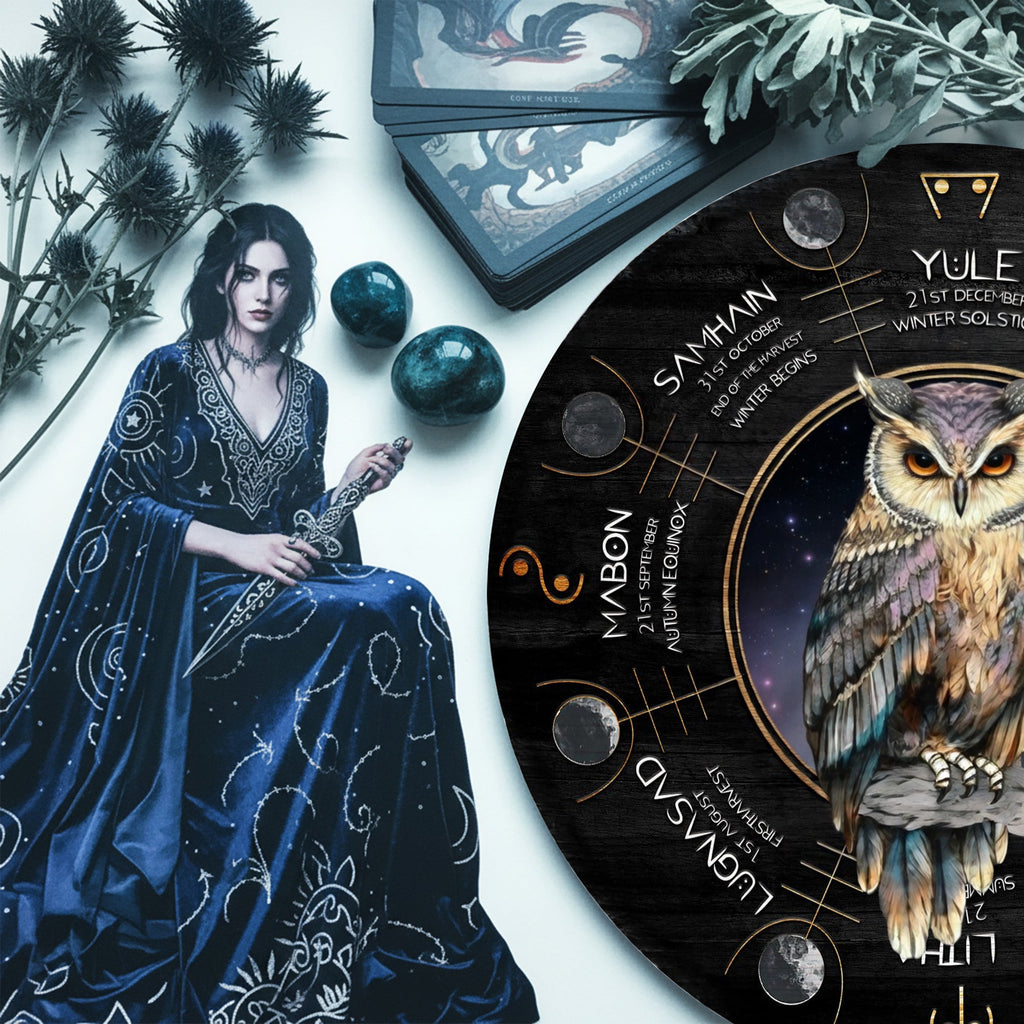 Owl Wheel of the Year Wooden Pagan Spiritual Wall Decor