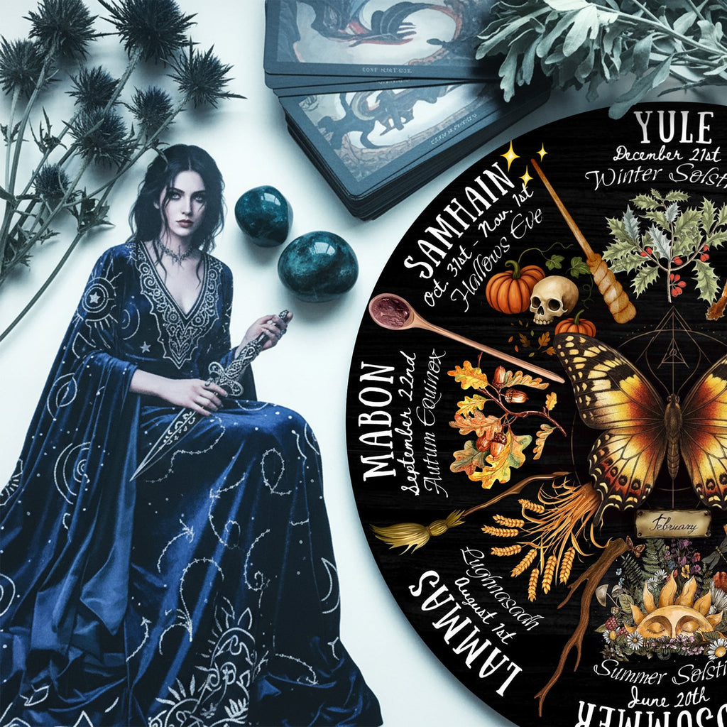 Butterfly Dark Seasonal Wheel of the Year Wooden Decor