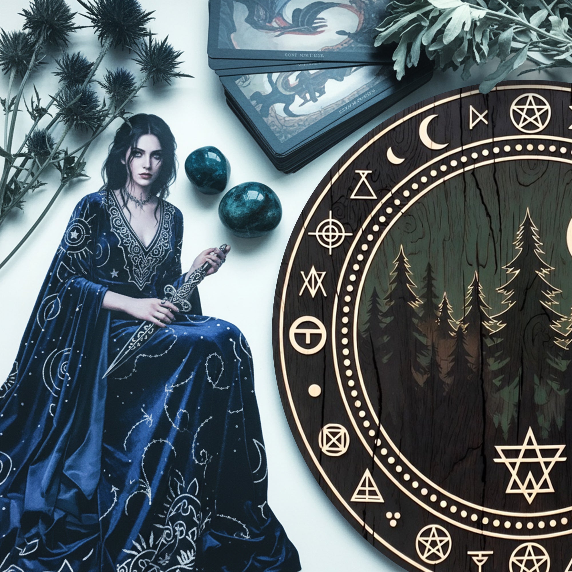 Sacred Wheel of the Year Wooden Wiccan Symbol Wall Art