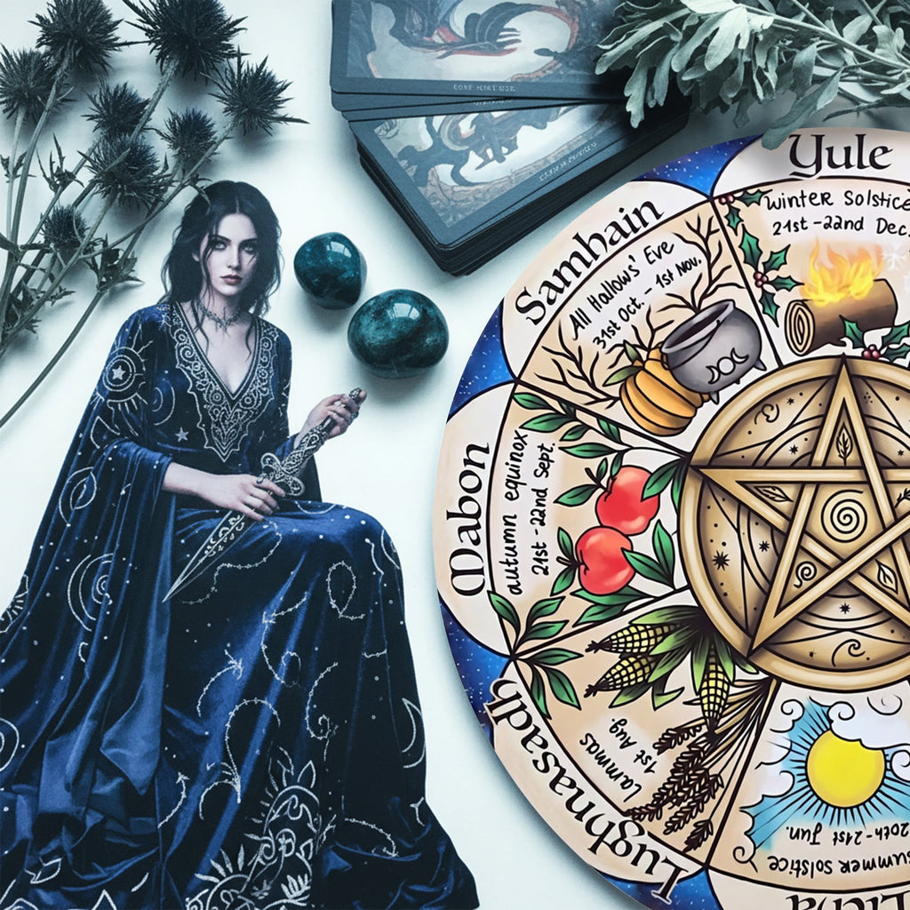 Pentagram Herbal Wheel of the Year Wooden Wiccan Wall Art