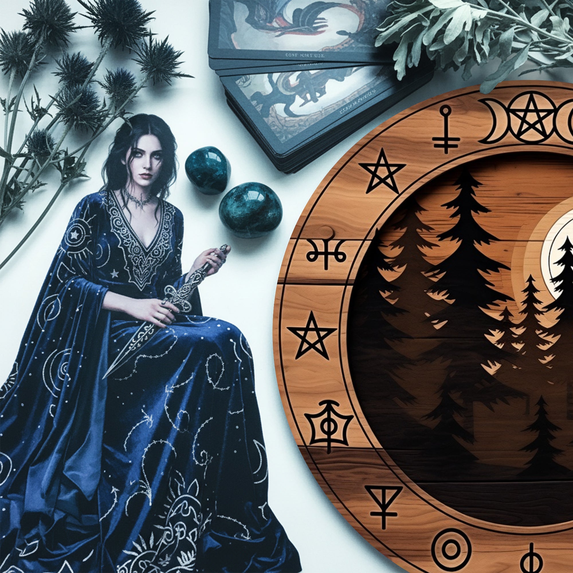 Moon Forest Wheel of the Year Wooden Pagan Wall Decor