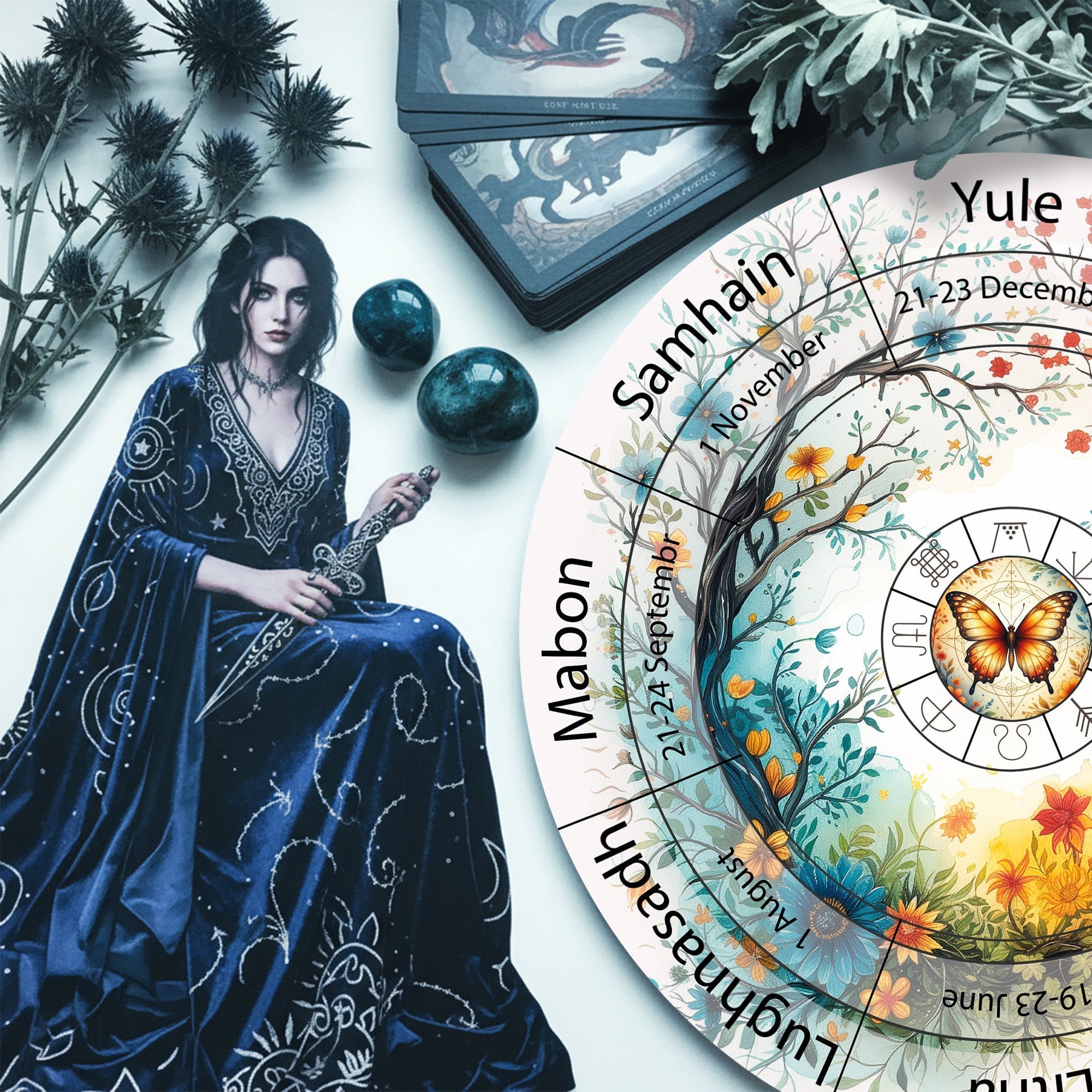 Colorful Butterfly Wheel of the Year Wooden Decor