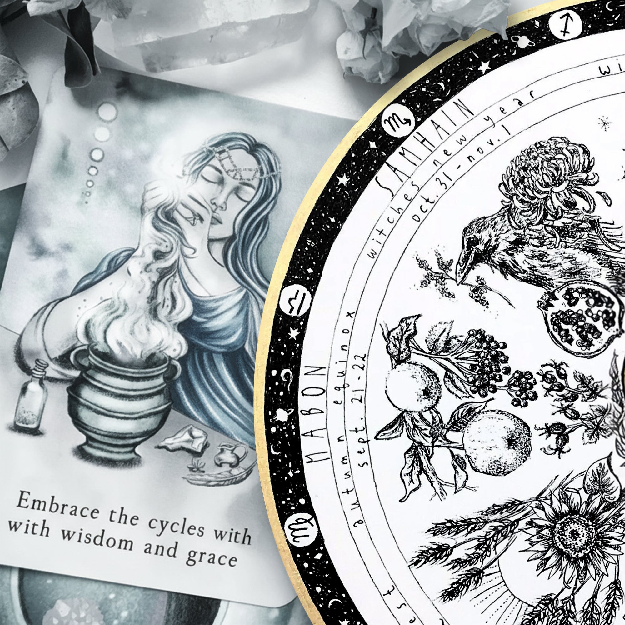 Skull Vintage Wheel of the Year Wooden Gothic Decor