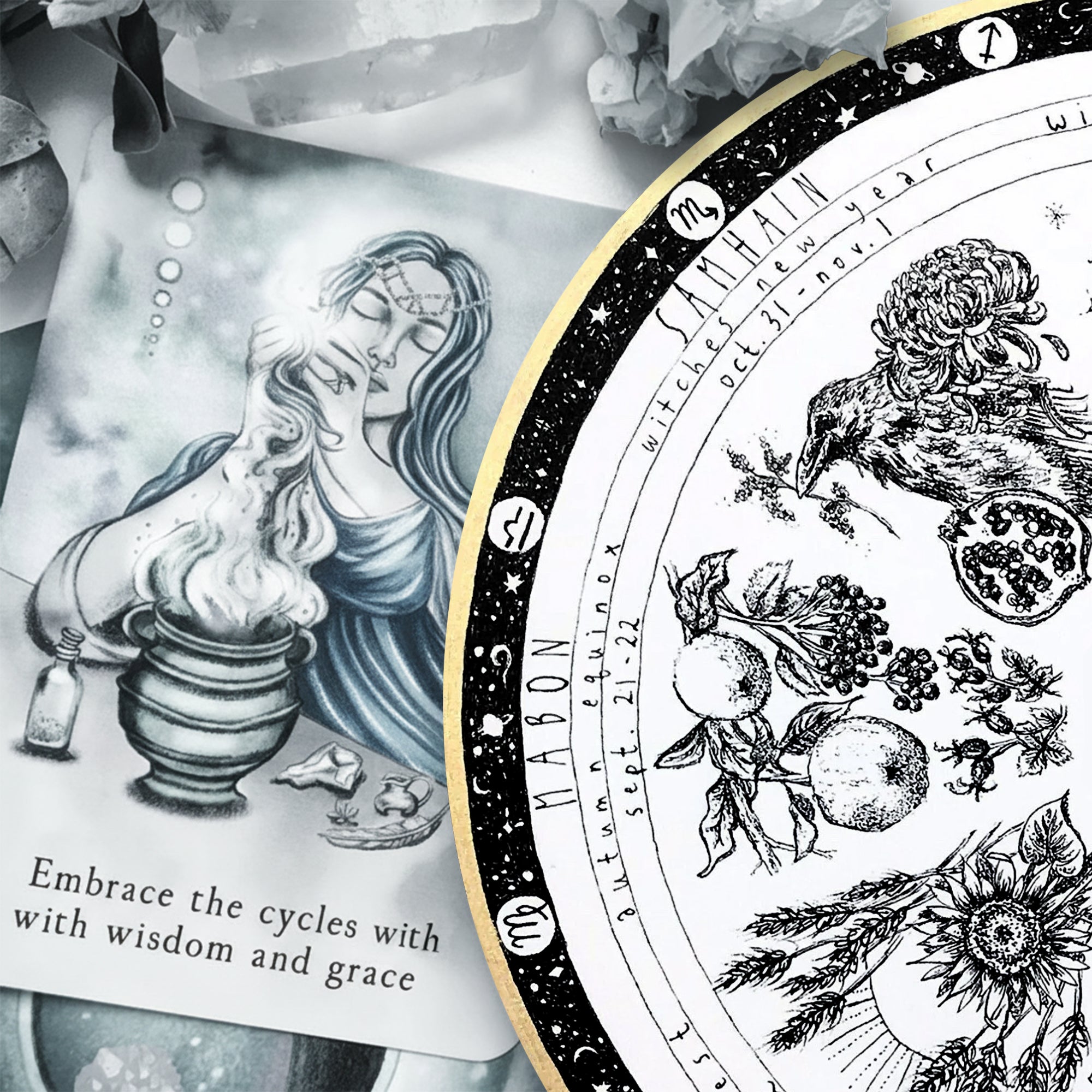 Owl Vintage Wheel of the Year Wooden Wall Art