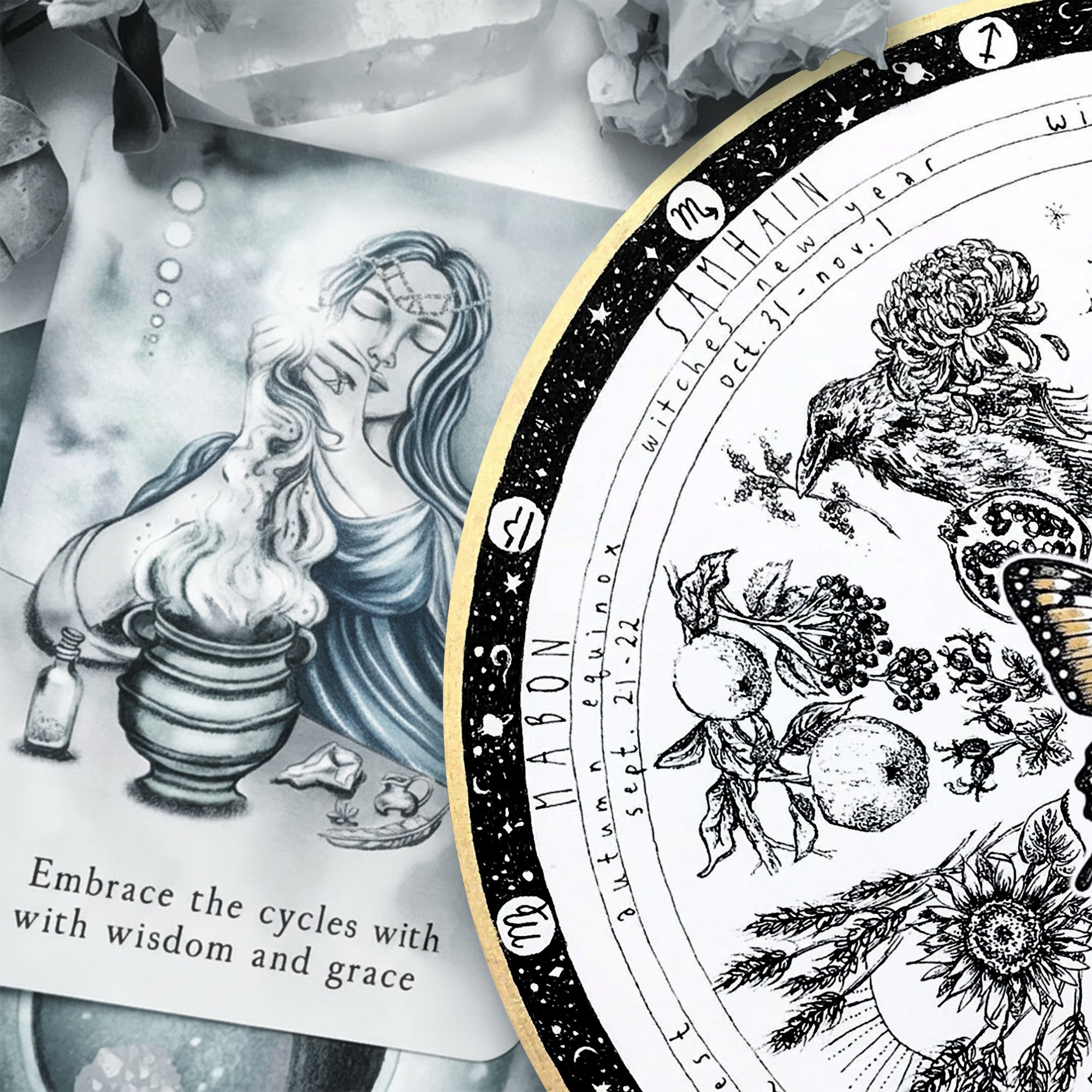 Butterfly Vintage Wheel of the Year Wooden Wall Decor