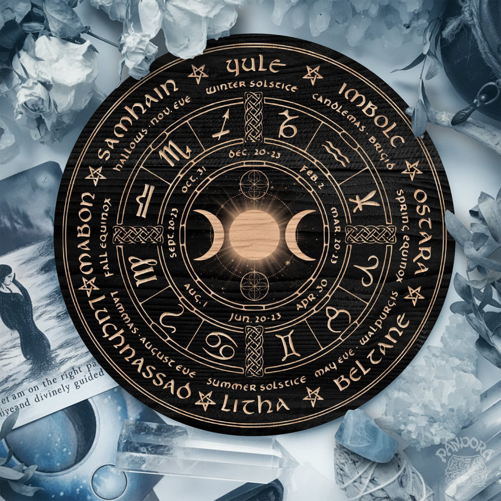 Moon Phase Zodiac Wheel of the Year Wooden Wall Art