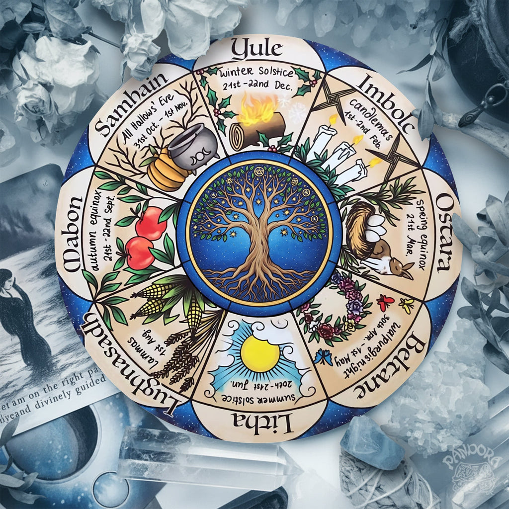 Seasonal Herbal Wheel of the Year Wooden Pagan Wall Decor