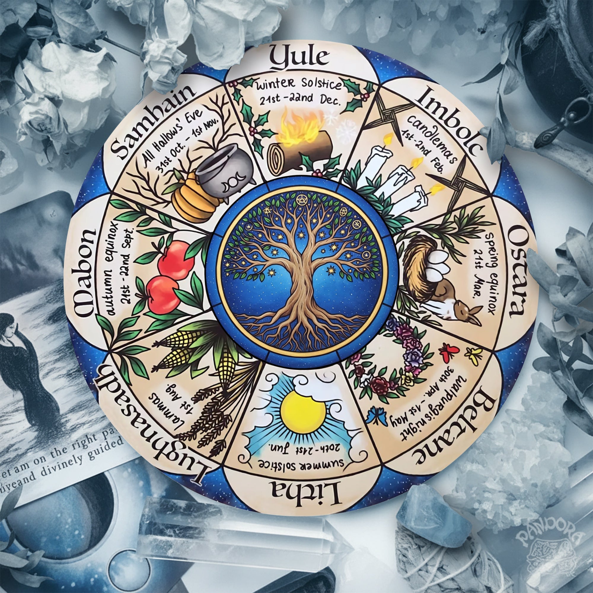 Seasonal Herbal Wheel of the Year Wooden Pagan Wall Decor