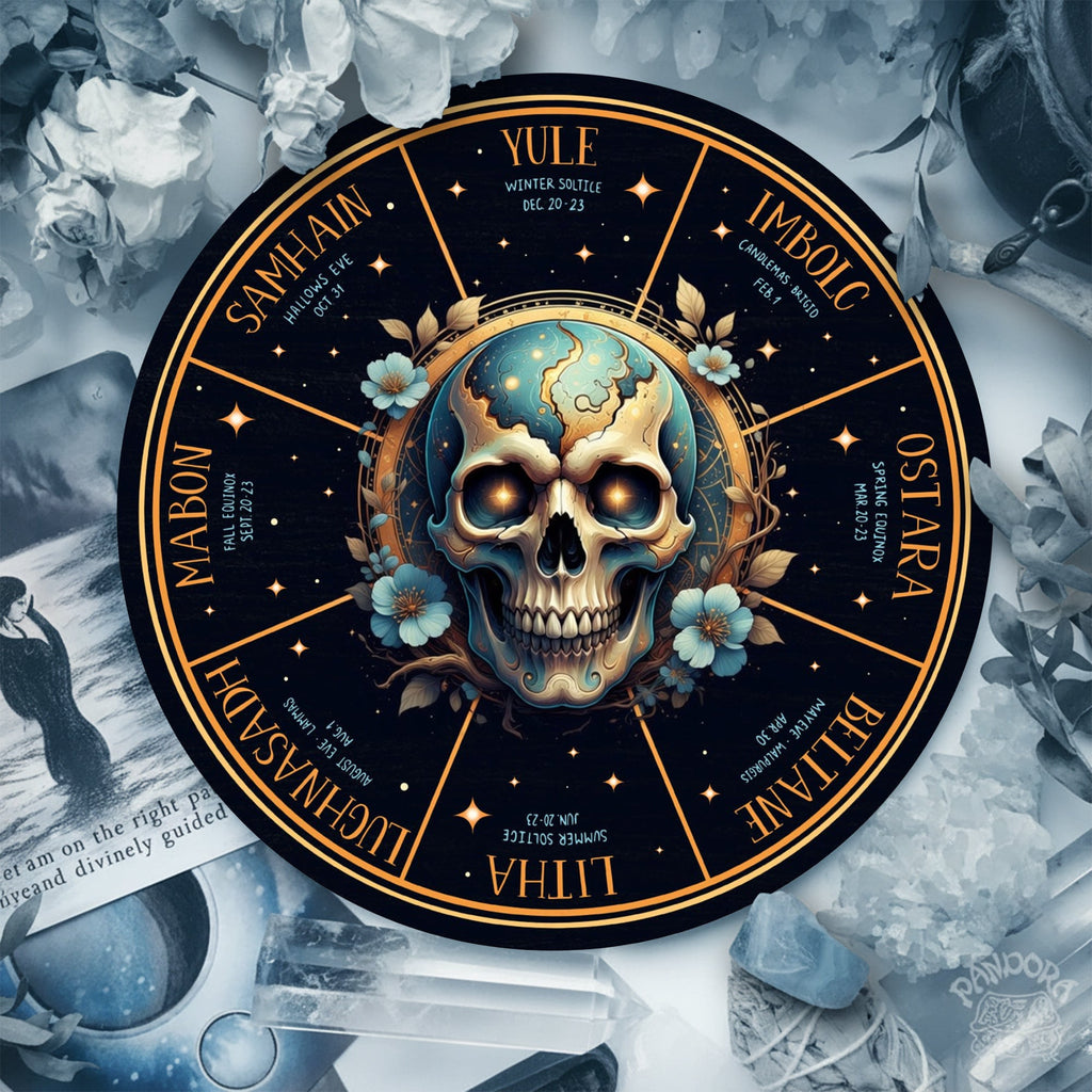 Skull Moon Wheel of the Year Wooden Gothic Wall Art