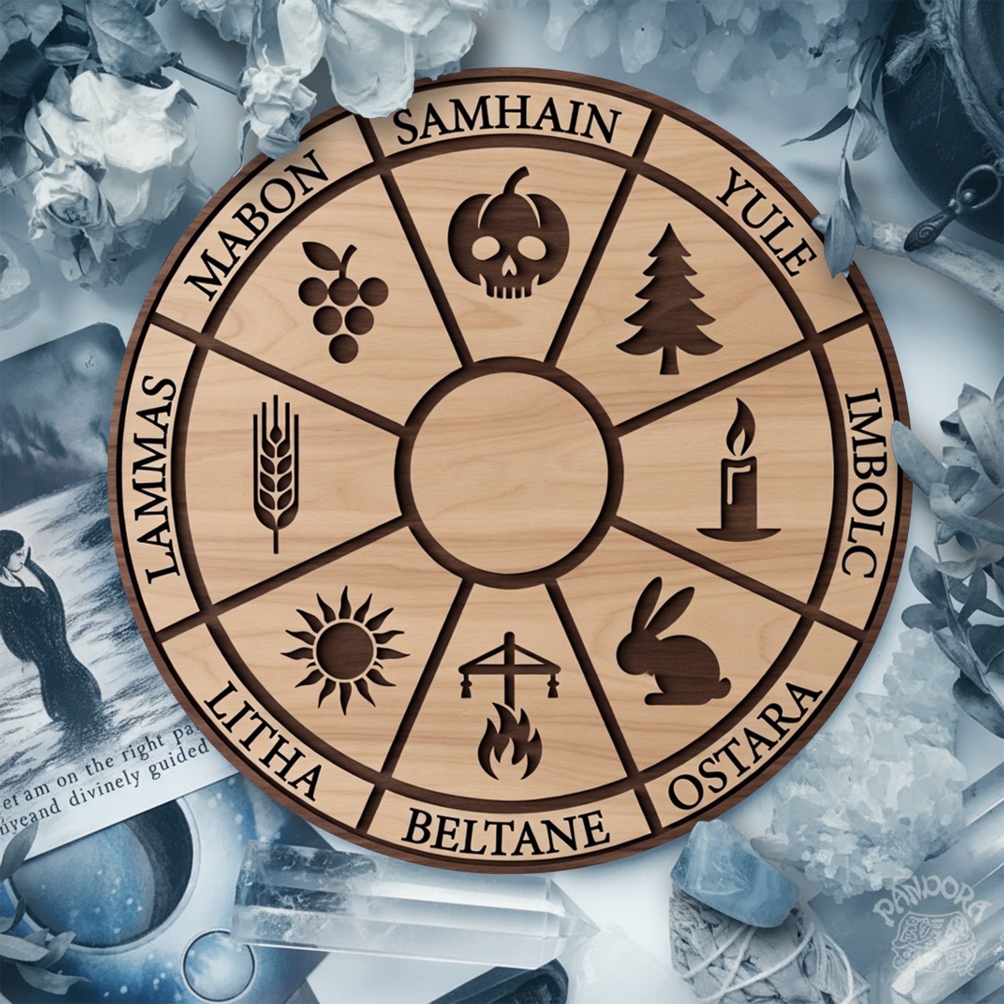 Wheel of the Year Sabbat Calendar Wooden Pagan Printable Wall Art