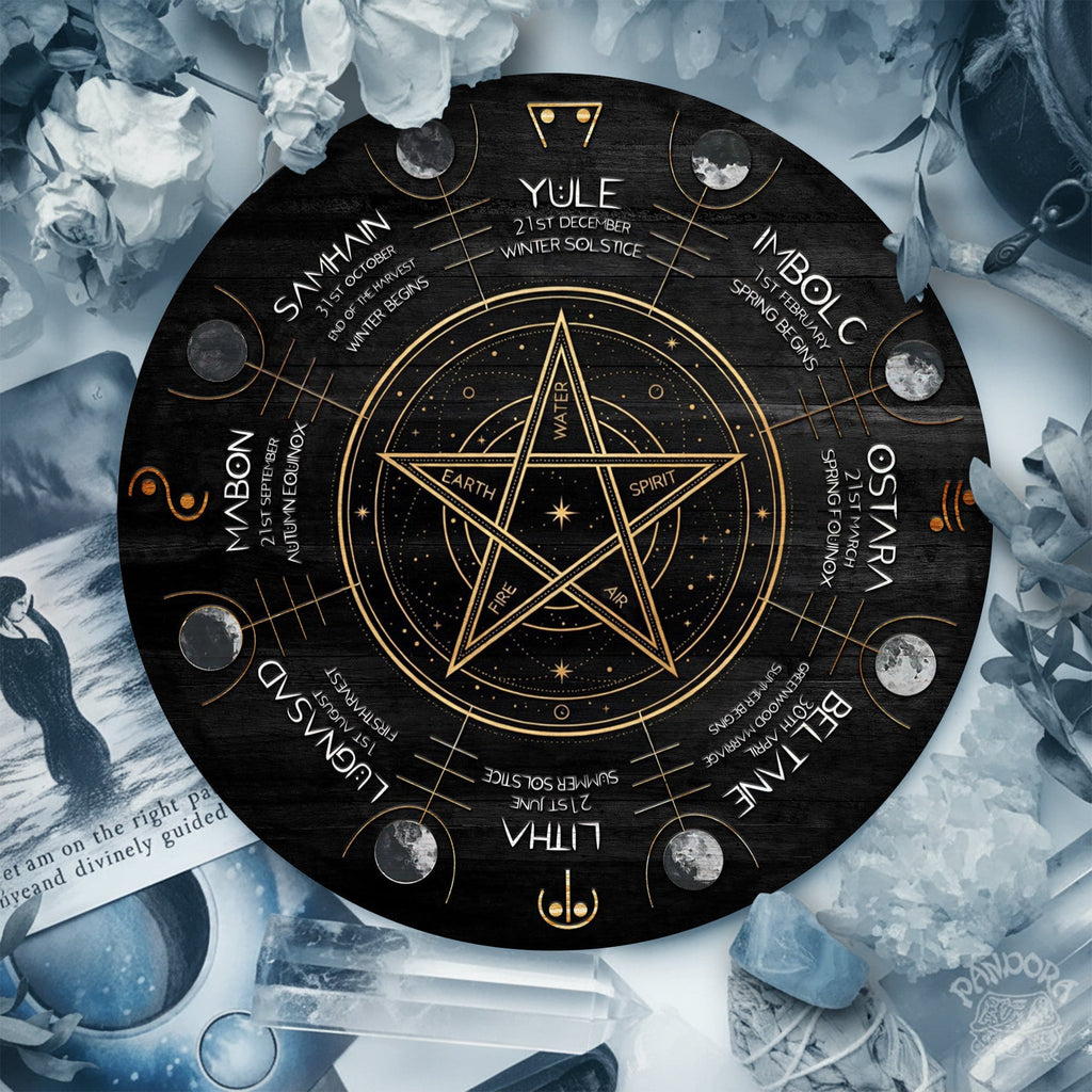 Pentagram Wheel of the Year Wooden Wiccan Wall Art