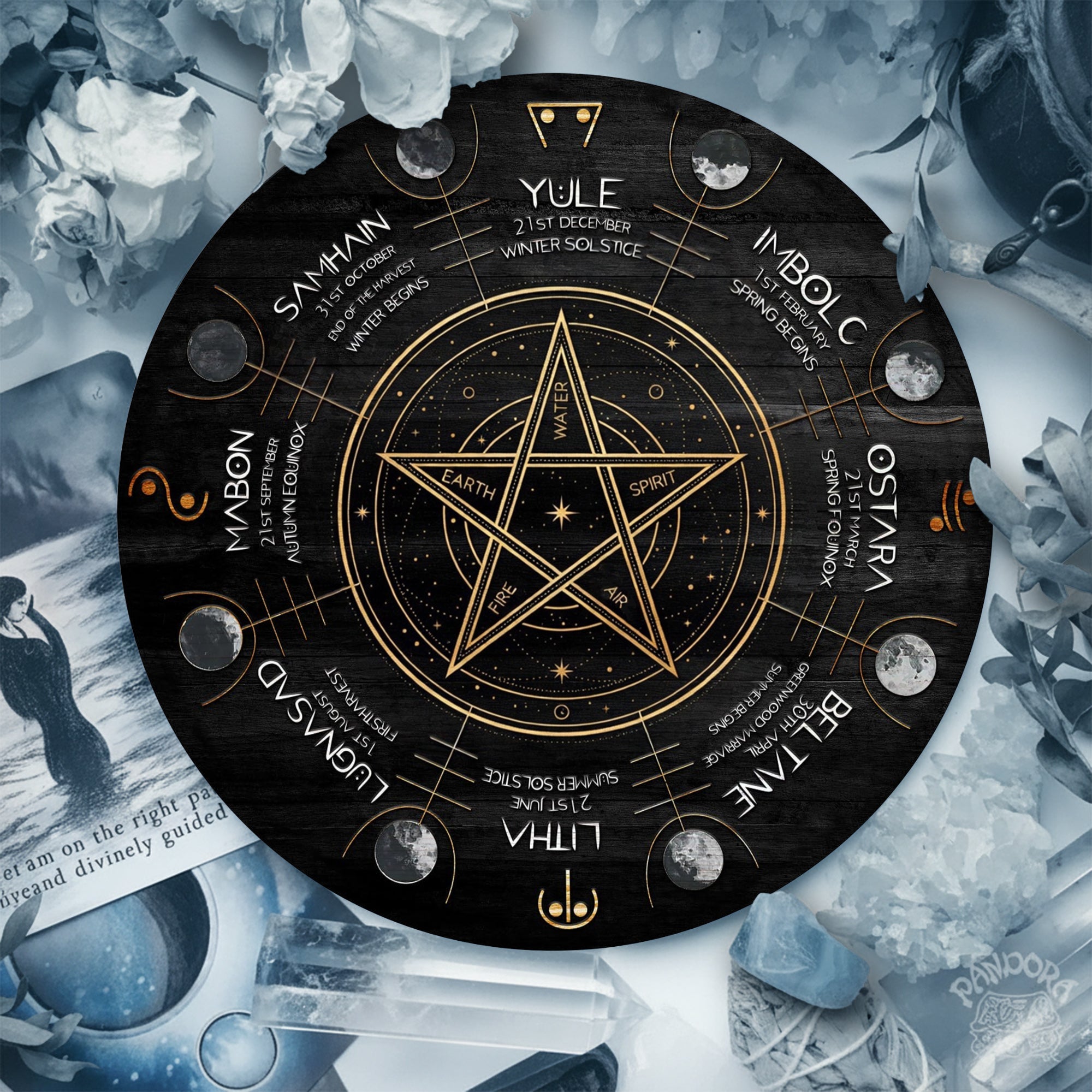 Pentagram Wheel of the Year Wooden Wiccan Wall Art