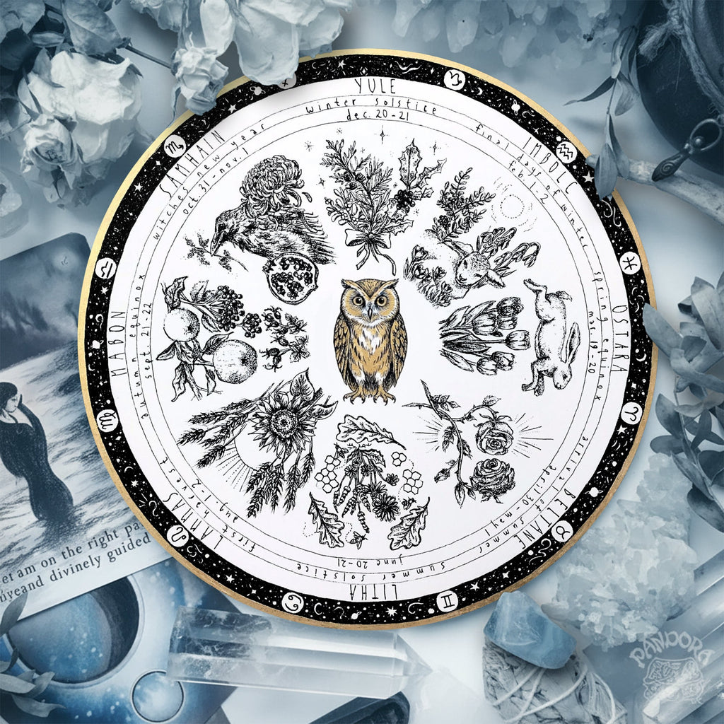 Owl Vintage Wheel of the Year Wooden Wall Art