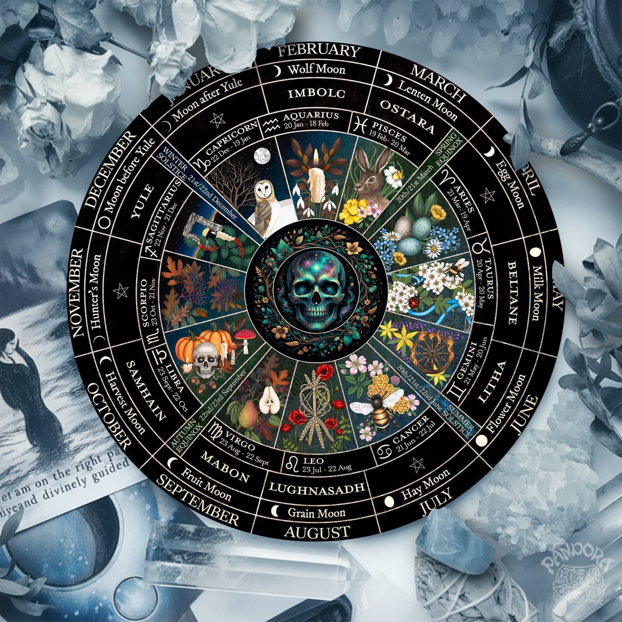 Skull Seasonal Wheel of the Year Wooden Gothic Decor