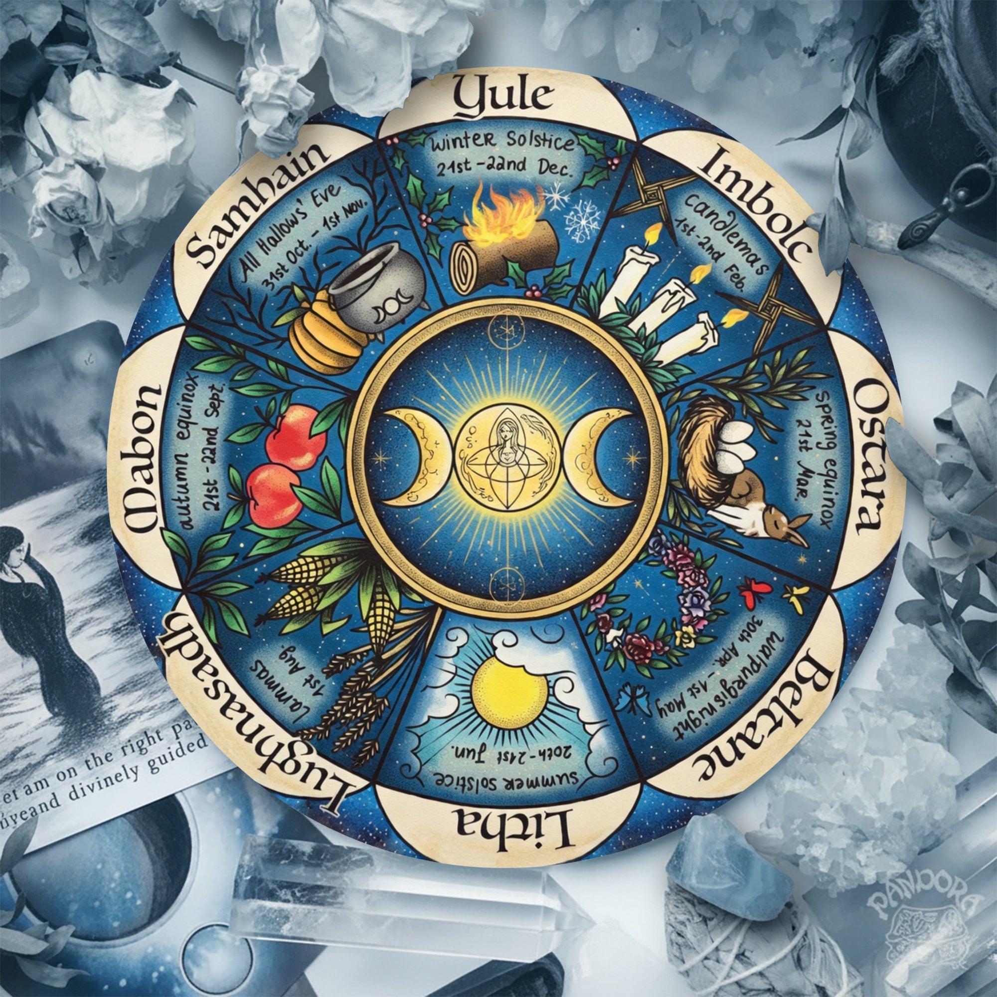 Blue Moon Wheel of the Year Wooden Pagan Wall Art