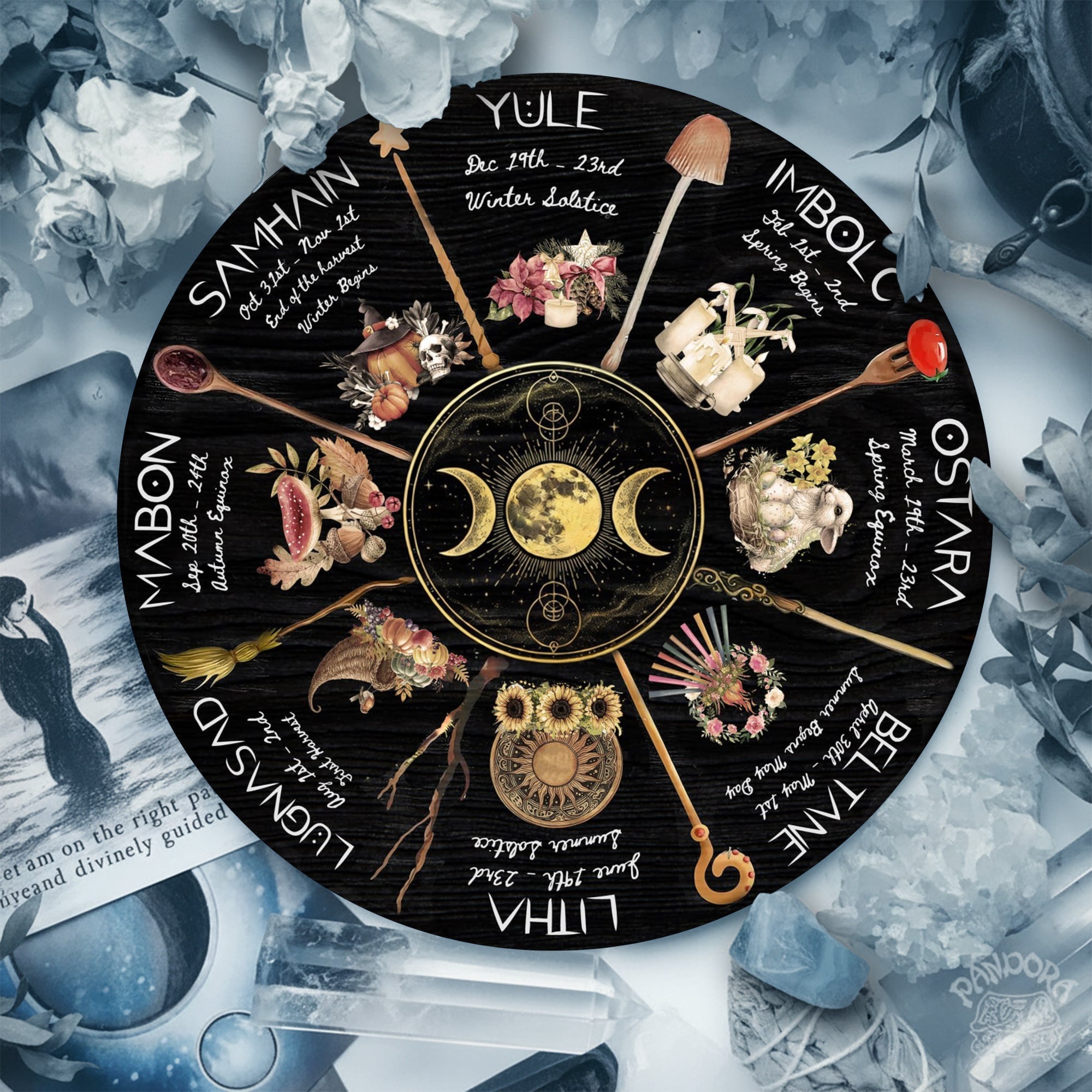 Moon Herbal Wheel of the Year Wooden Pagan Wall Art