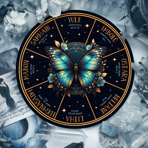 Blue Butterfly Wheel of the Year Wooden Pagan Wall Decor