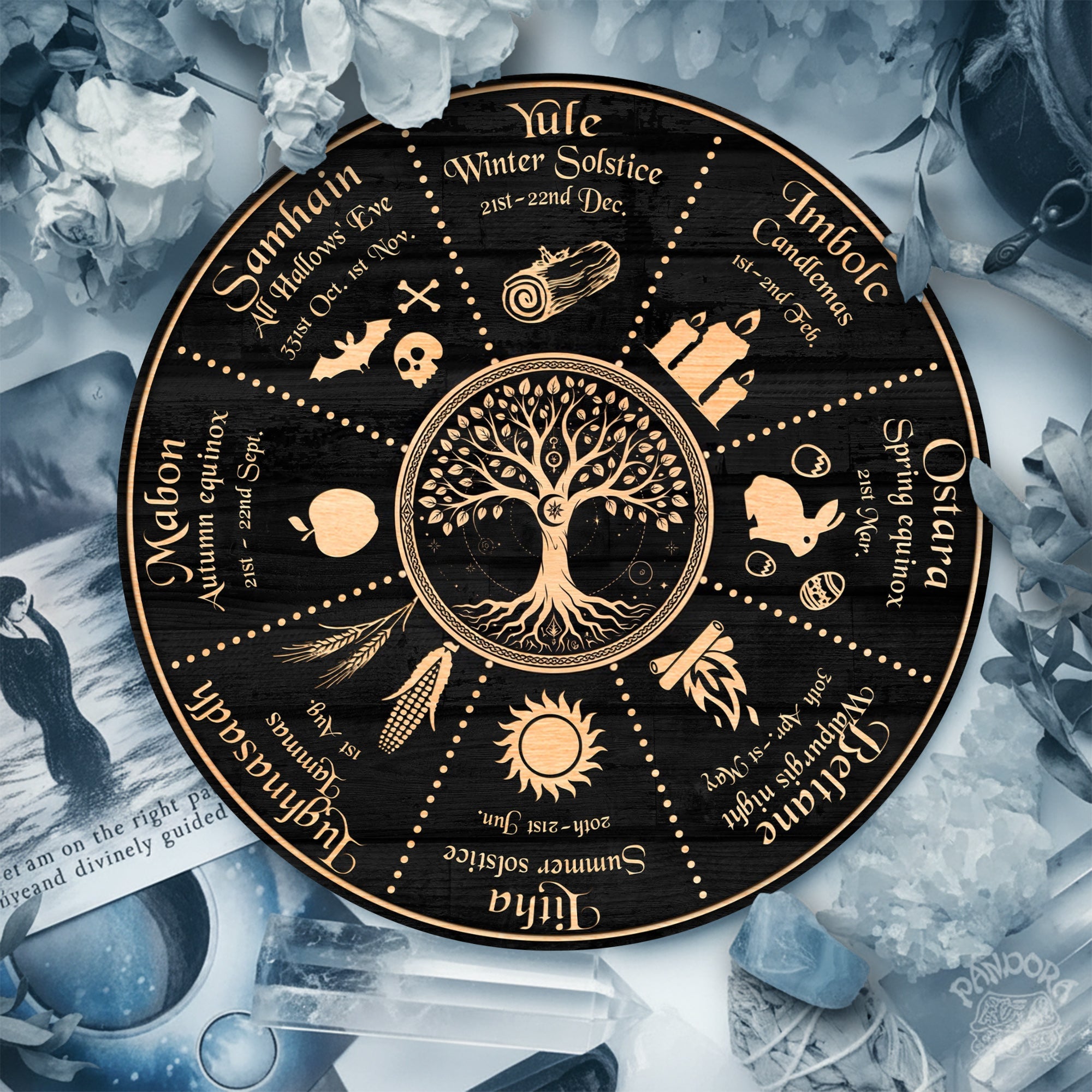 Tree Symbol Wheel of the Year Wooden Pagan Wall Decor