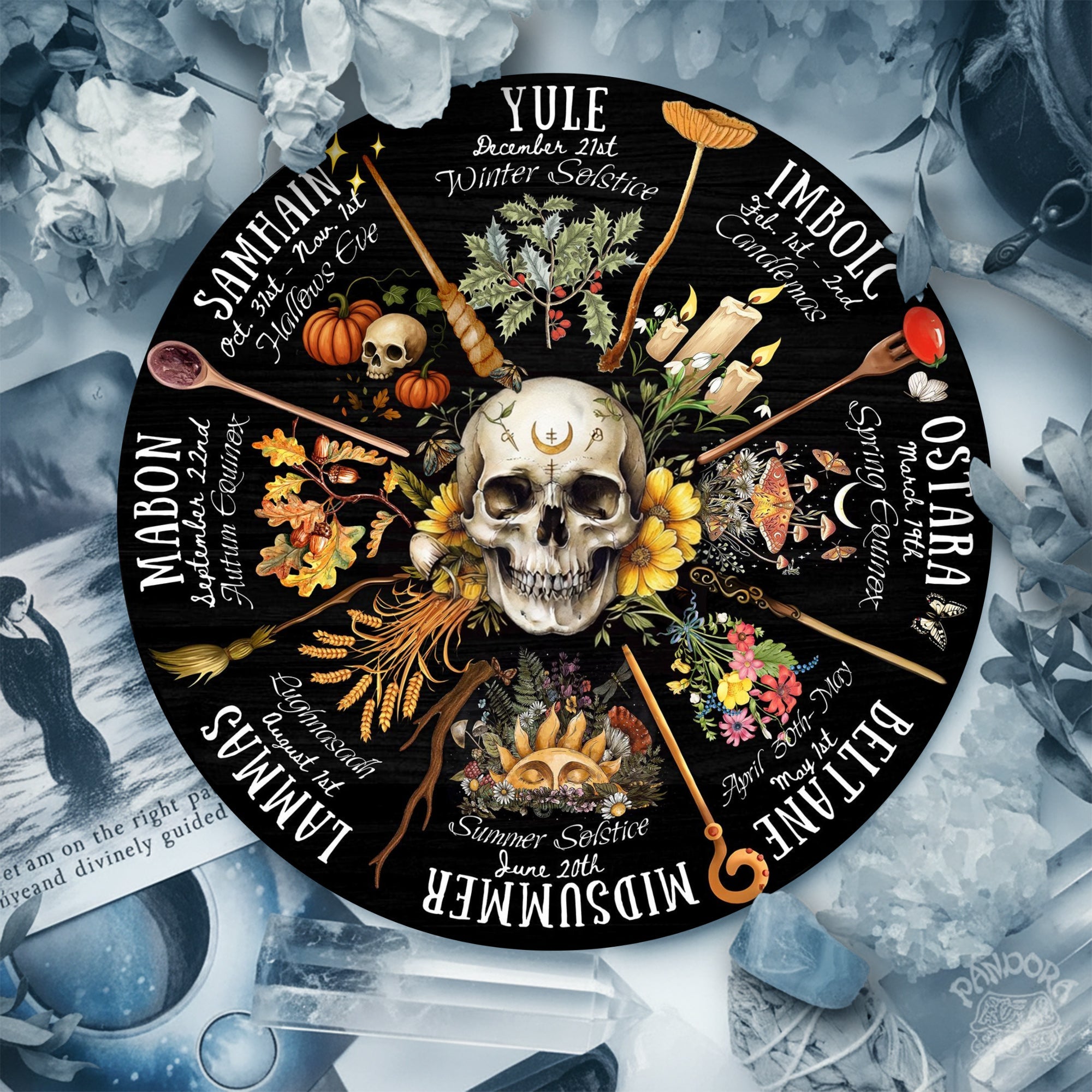 Skull Dark Seasonal Wheel of the Year Wooden Gothic Decor