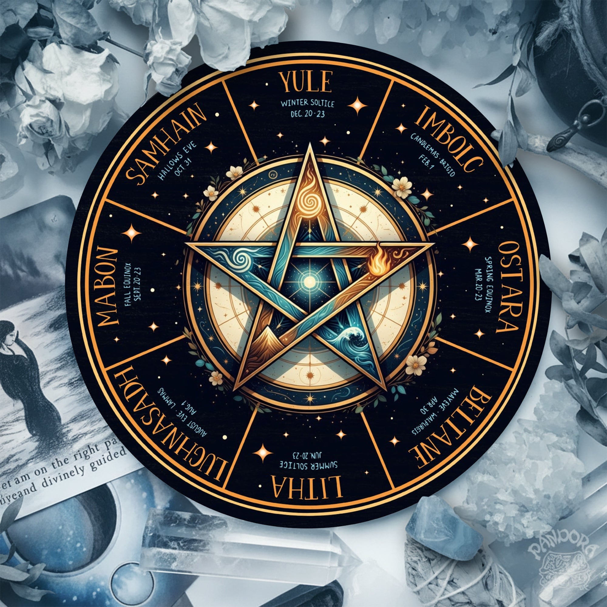 Pentagram Wheel of the Year Wooden Wiccan Wall Art