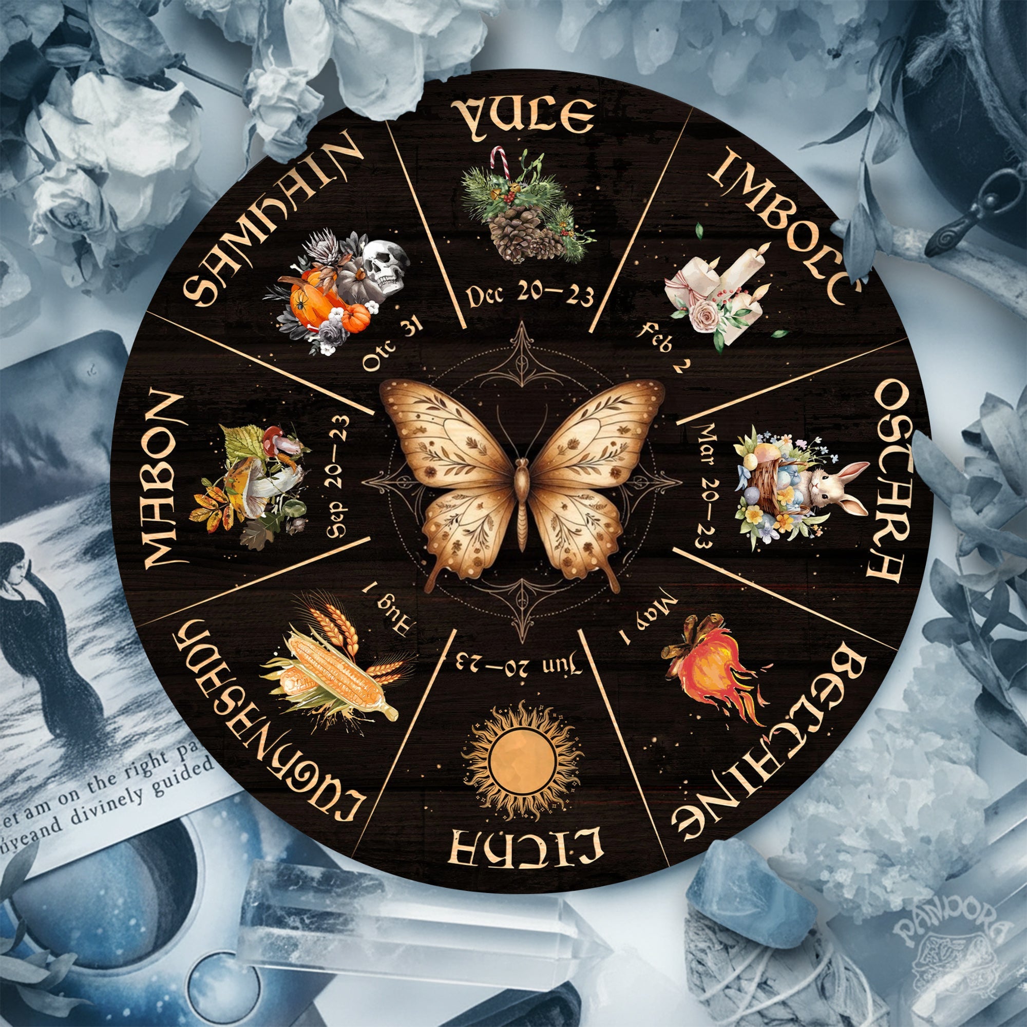 Butterfly Seasonal Wheel of the Year Wooden Pagan Wall Decor