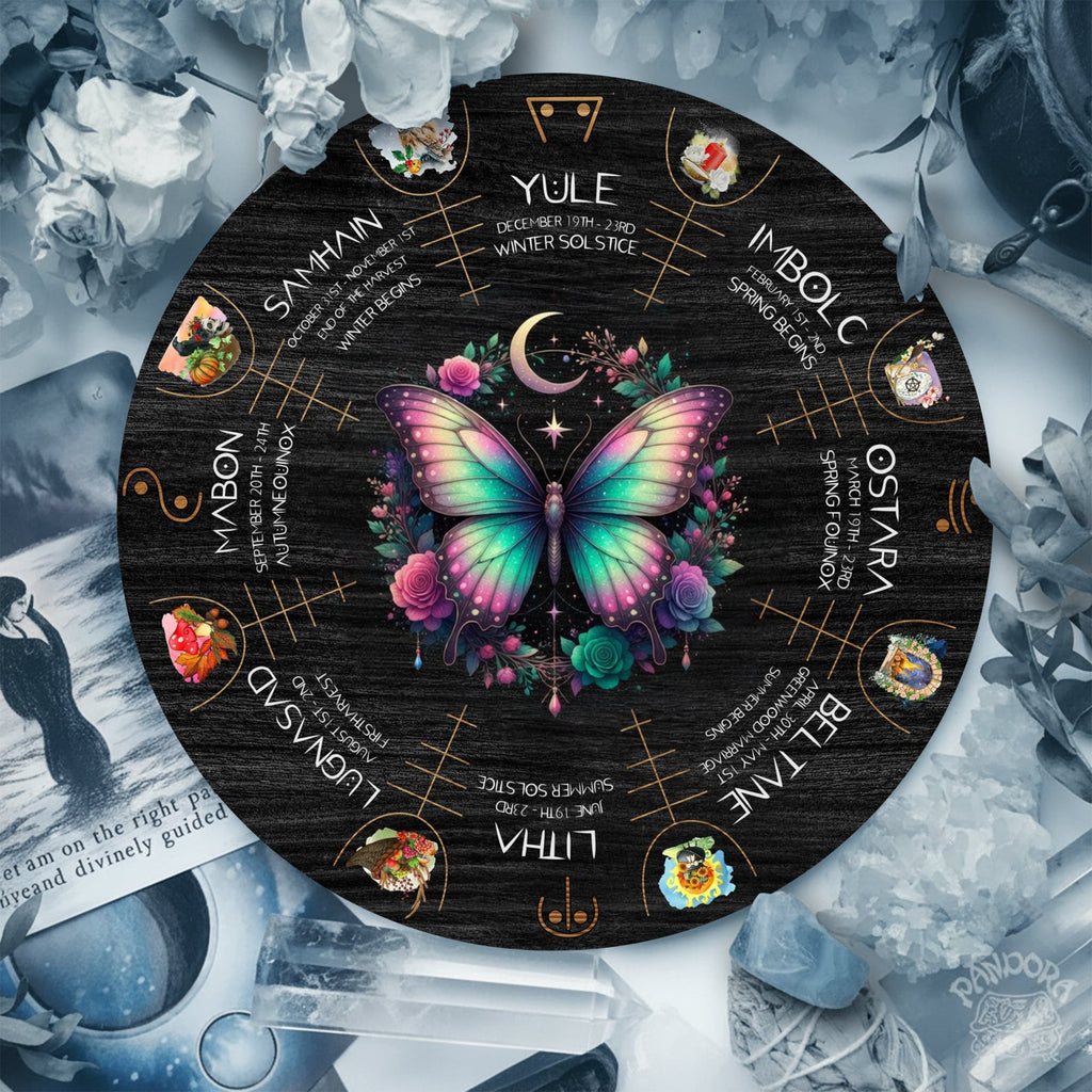 Colorful Butterfly Wheel of the Year Wooden Wall Art