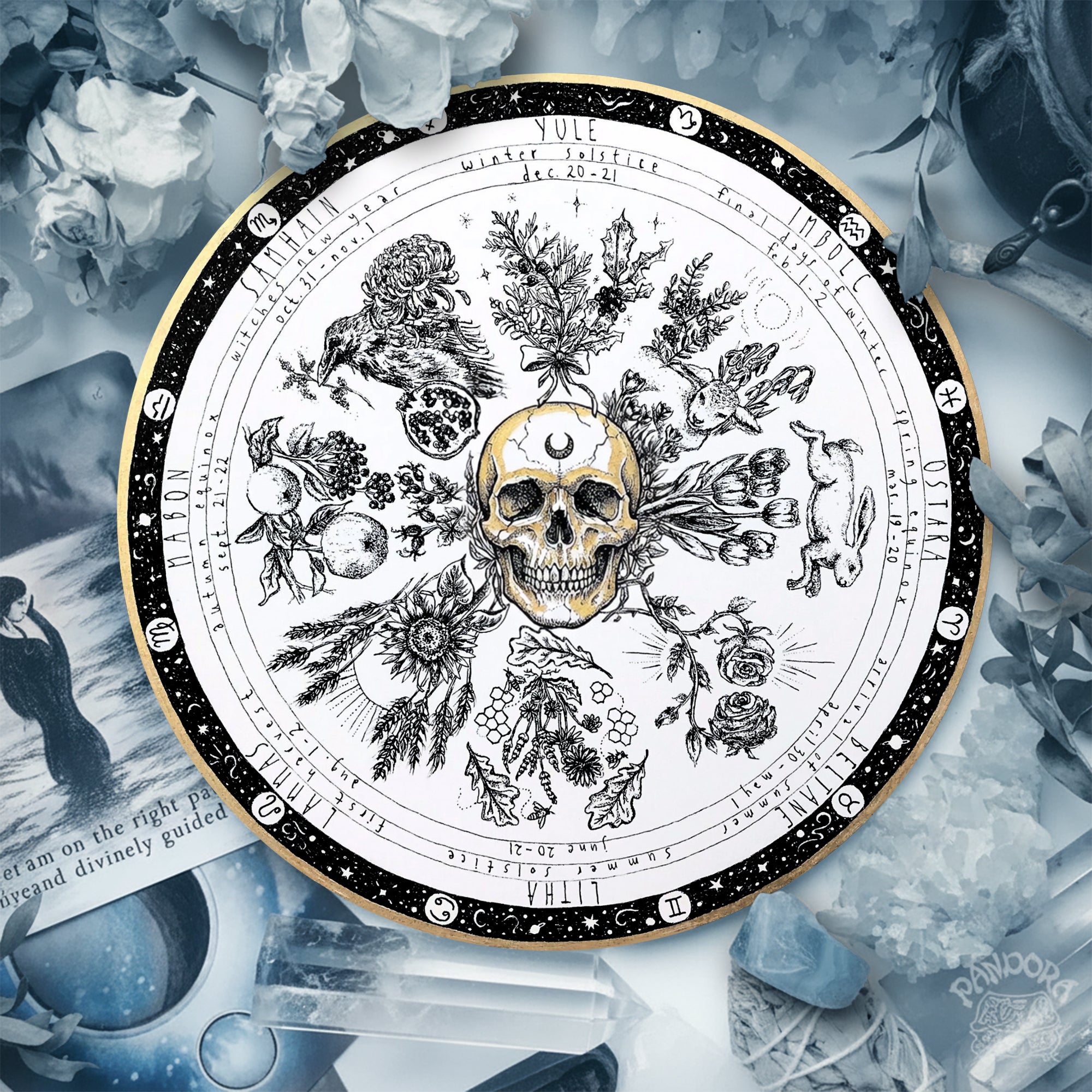 Skull Vintage Wheel of the Year Wooden Gothic Decor