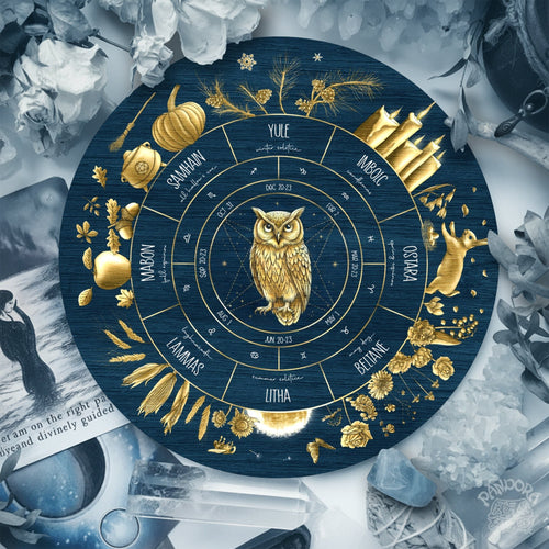 Blue Owl Wheel of the Year Wooden Pagan Wall Decor