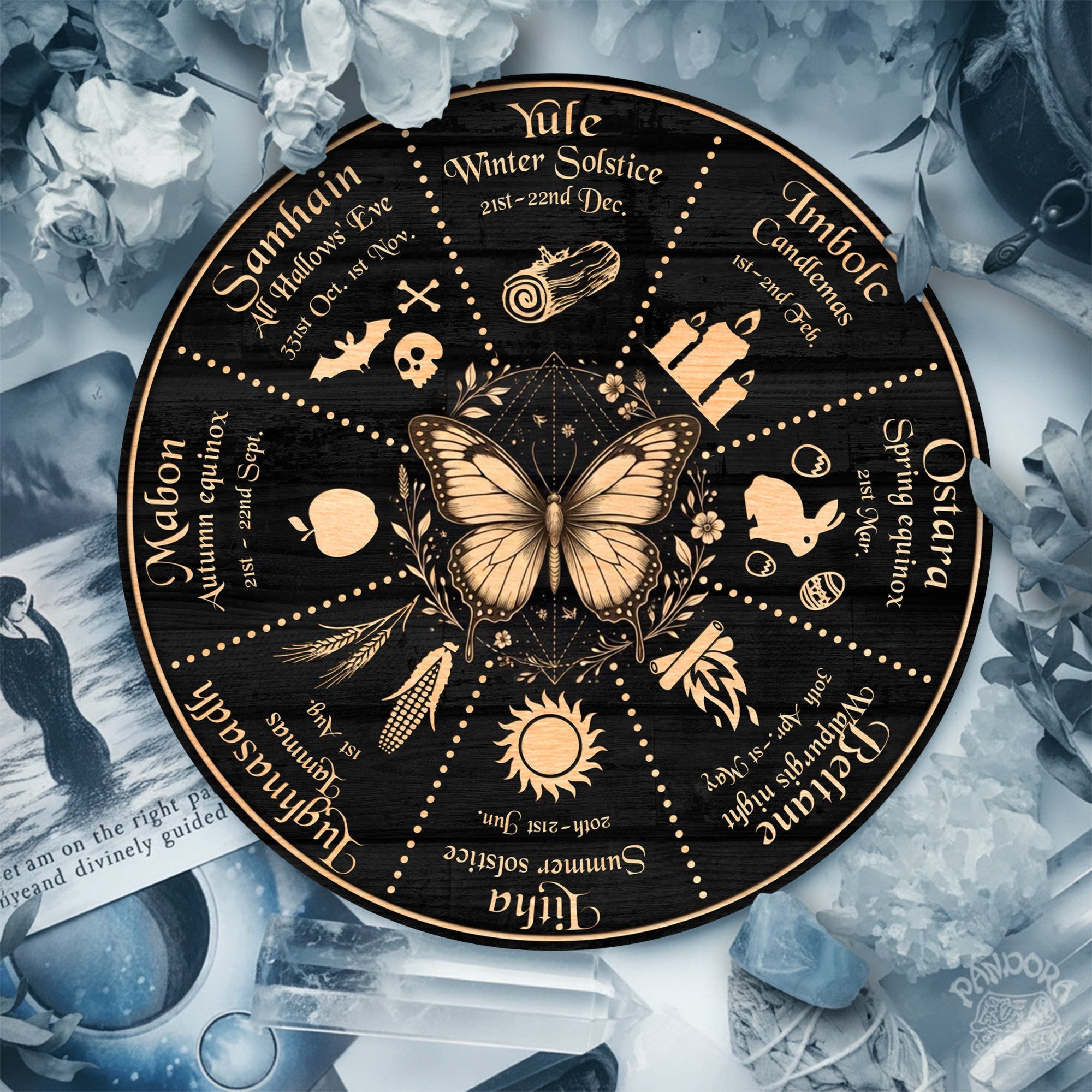 Butterfly Symbol Wheel of the Year Wooden Pagan Wall Art