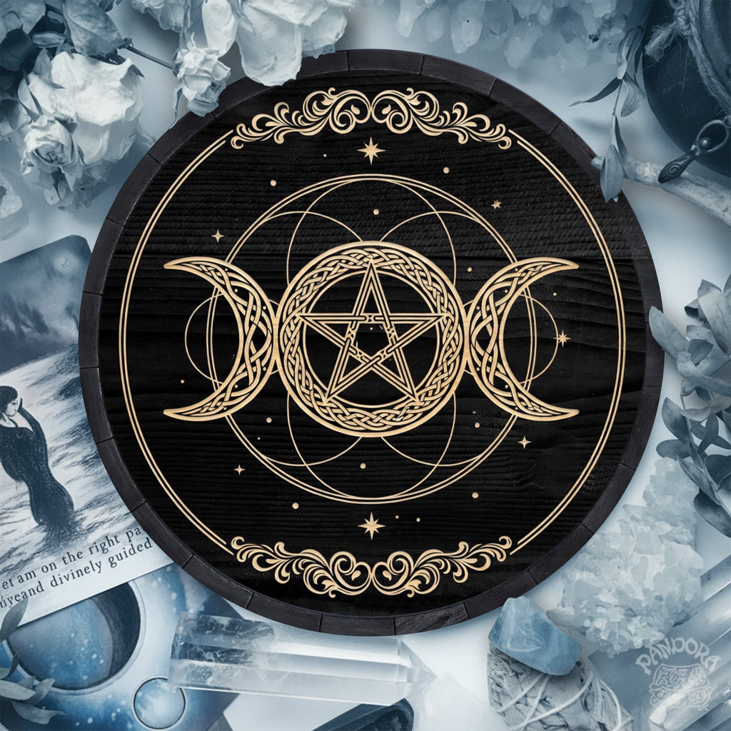 Triple Moon Wheel of the Year Wooden Wiccan Wall Art